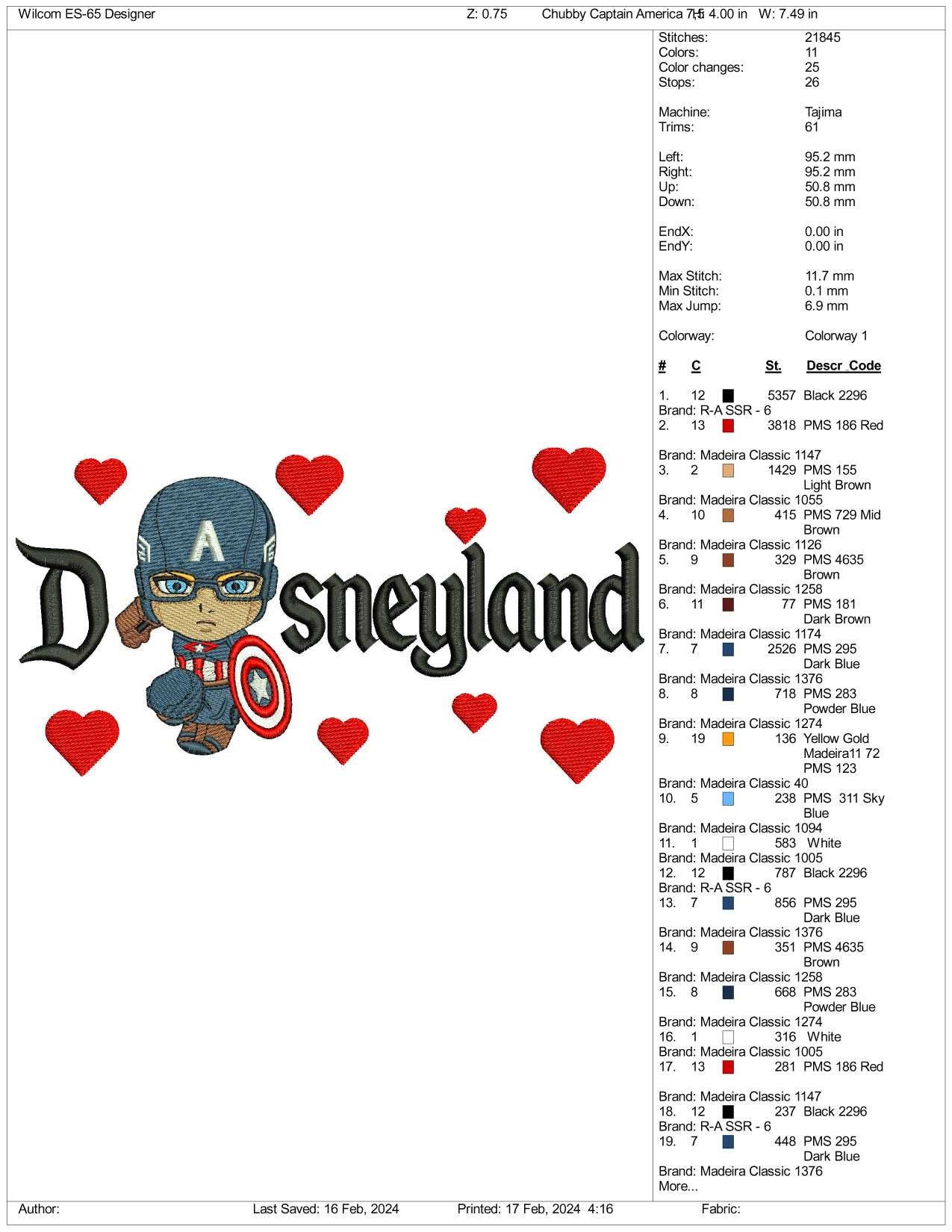 Chibi Captain America Disneyland Embroidery Design Files - 3 Size's