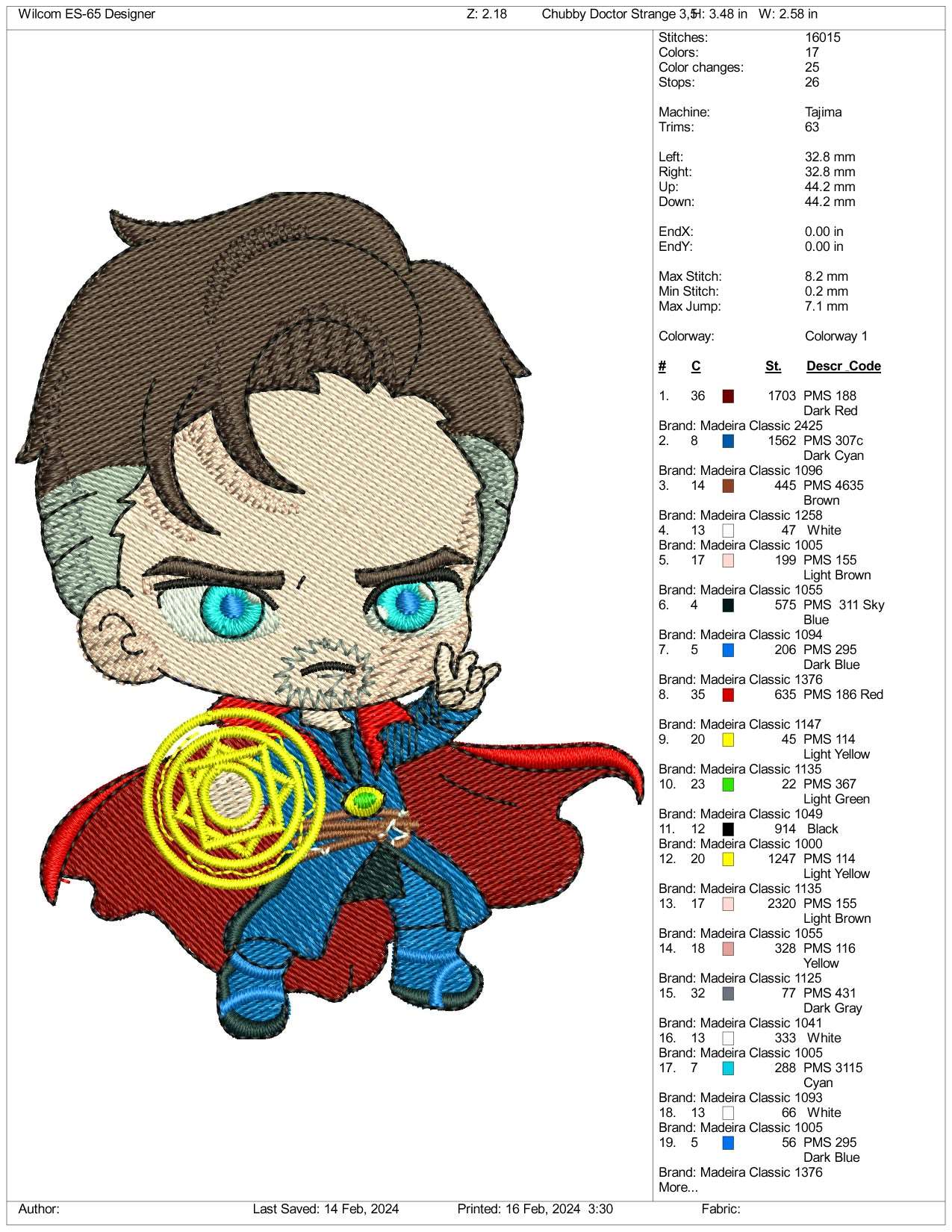 Chibi Doctor Strange Embroidery Design Files - 3 Size's