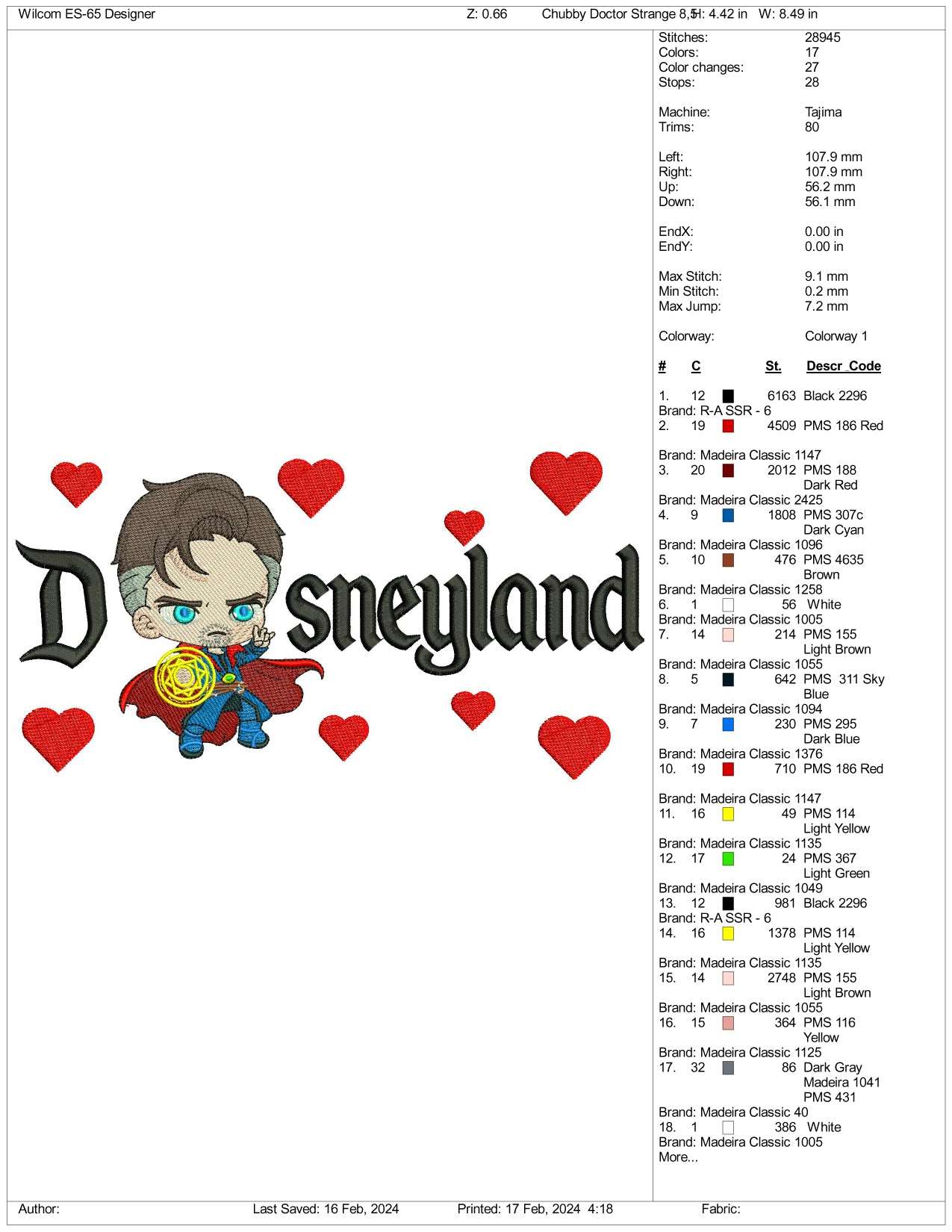 Chibi Doctor Strange Disneyland Embroidery Design Files - 3 Size's