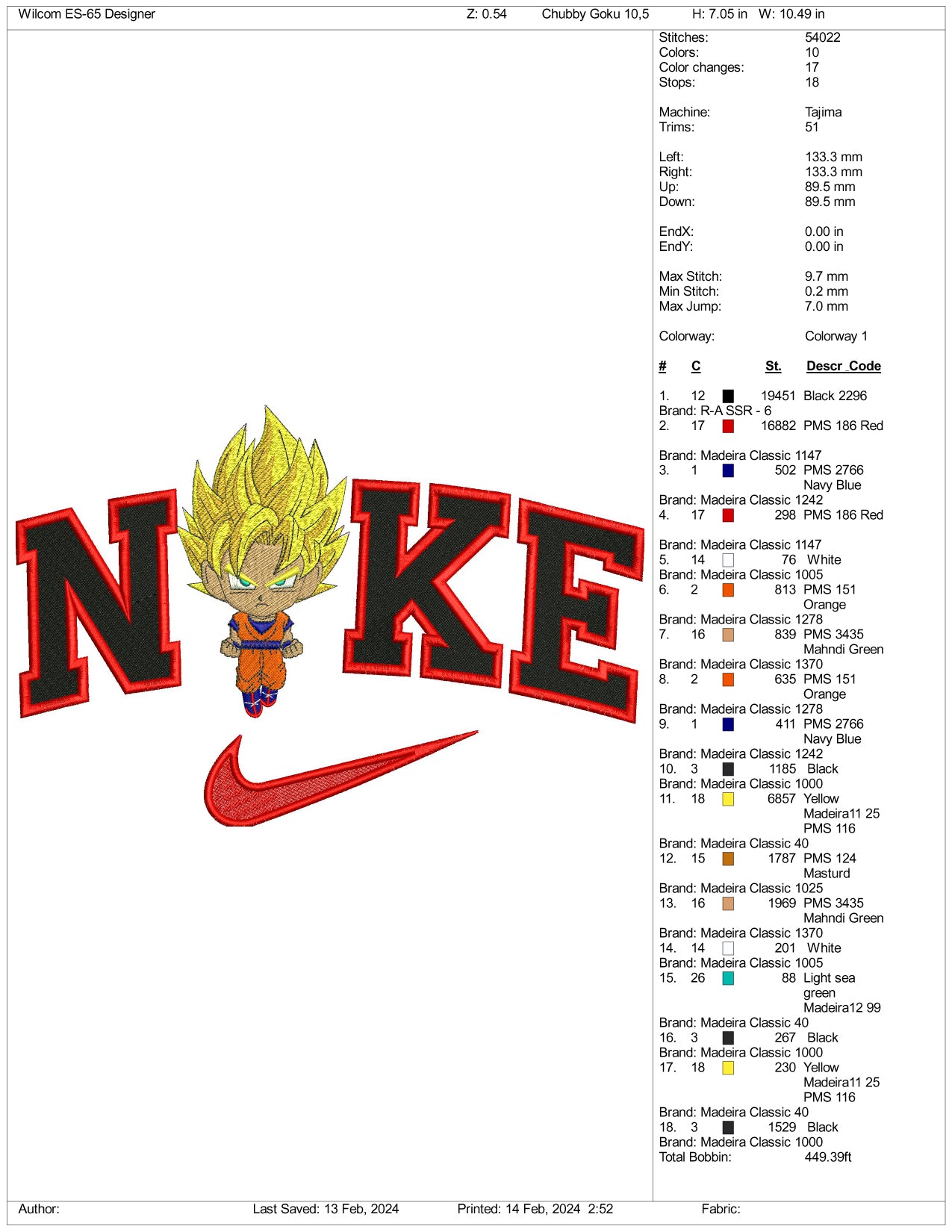 Nike Chibi Saiyan Goku Embroidery Design Files - 3 Size's