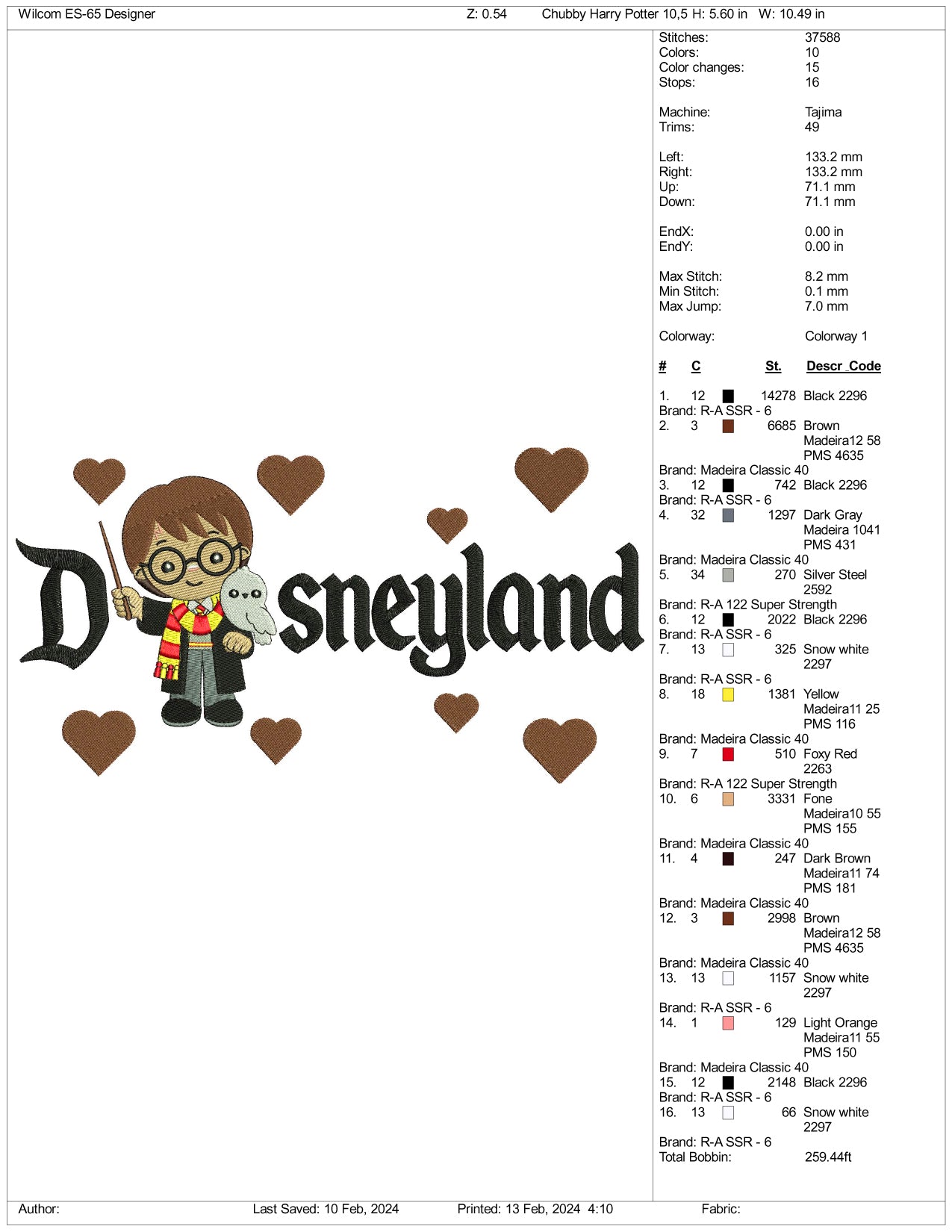 Chibi Harry Potter v2 Disneyland Embroidery Design Files - 3 Size's