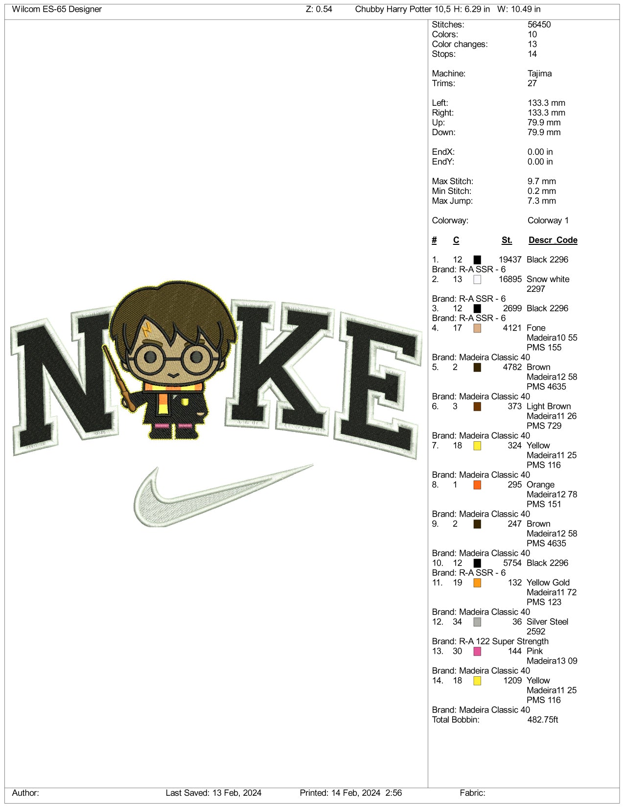 Nike Chibi Harry Potter Embroidery Design Files - 3 Size's