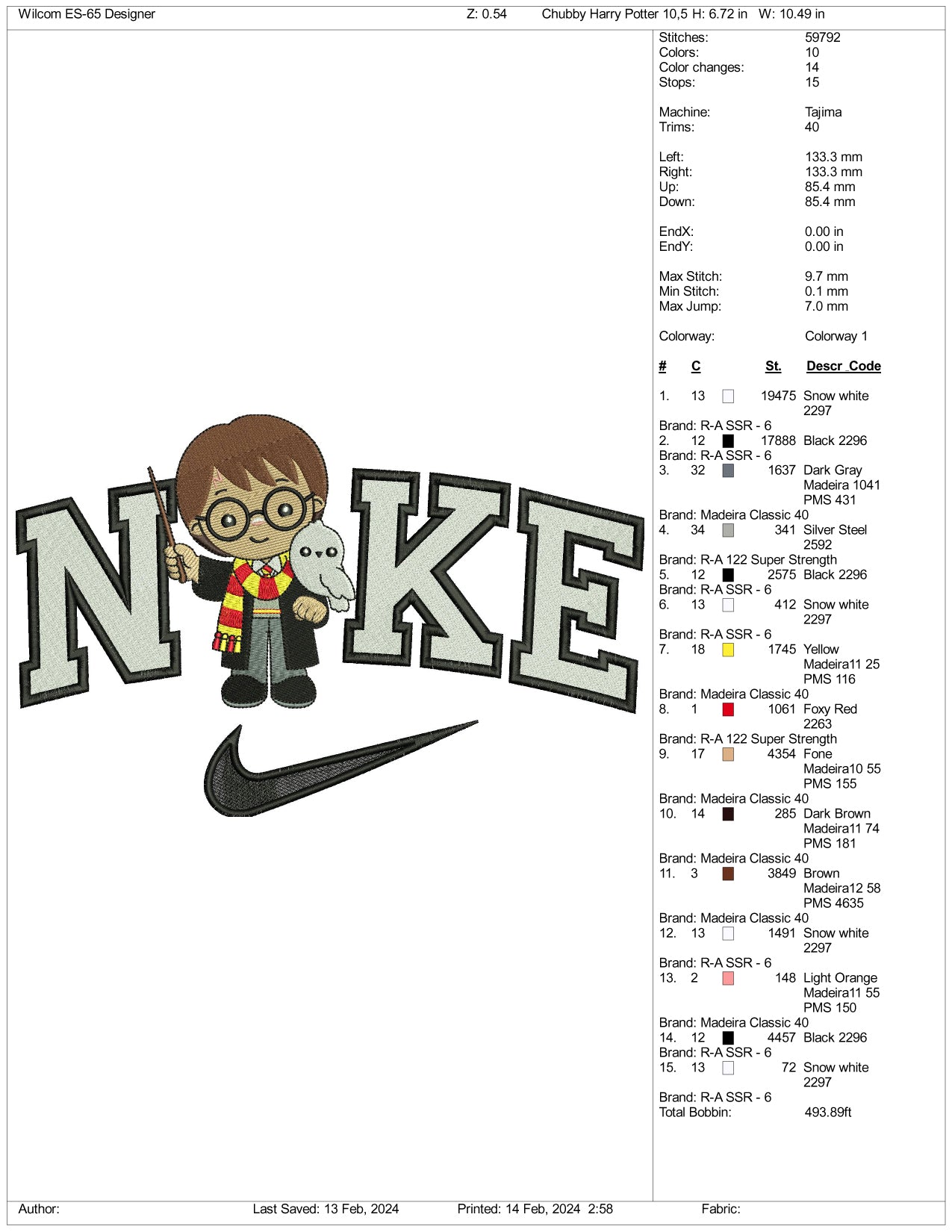 Nike Chibi Harry Potter v2 Embroidery Design Files - 3 Size's