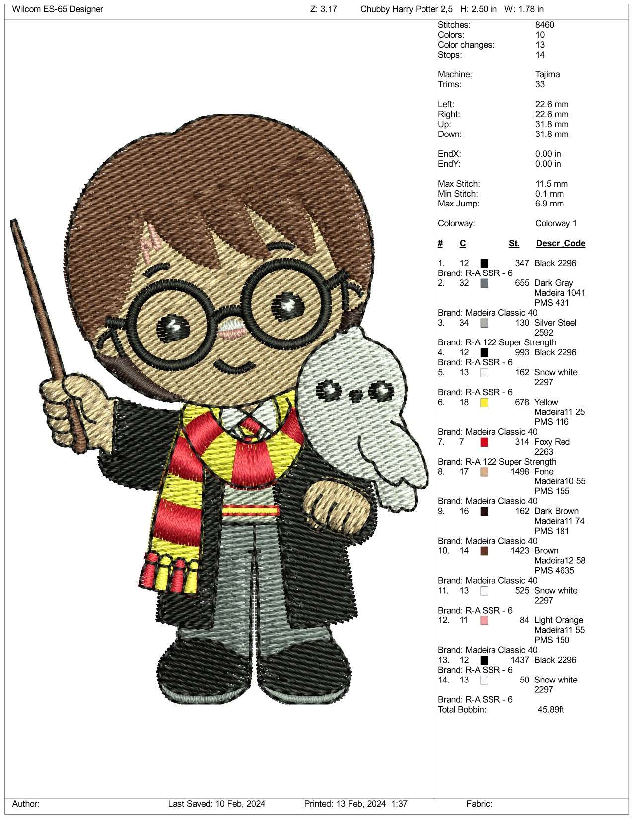 Chibi Harry Potter v2 Embroidery Design Files - 3 Size's