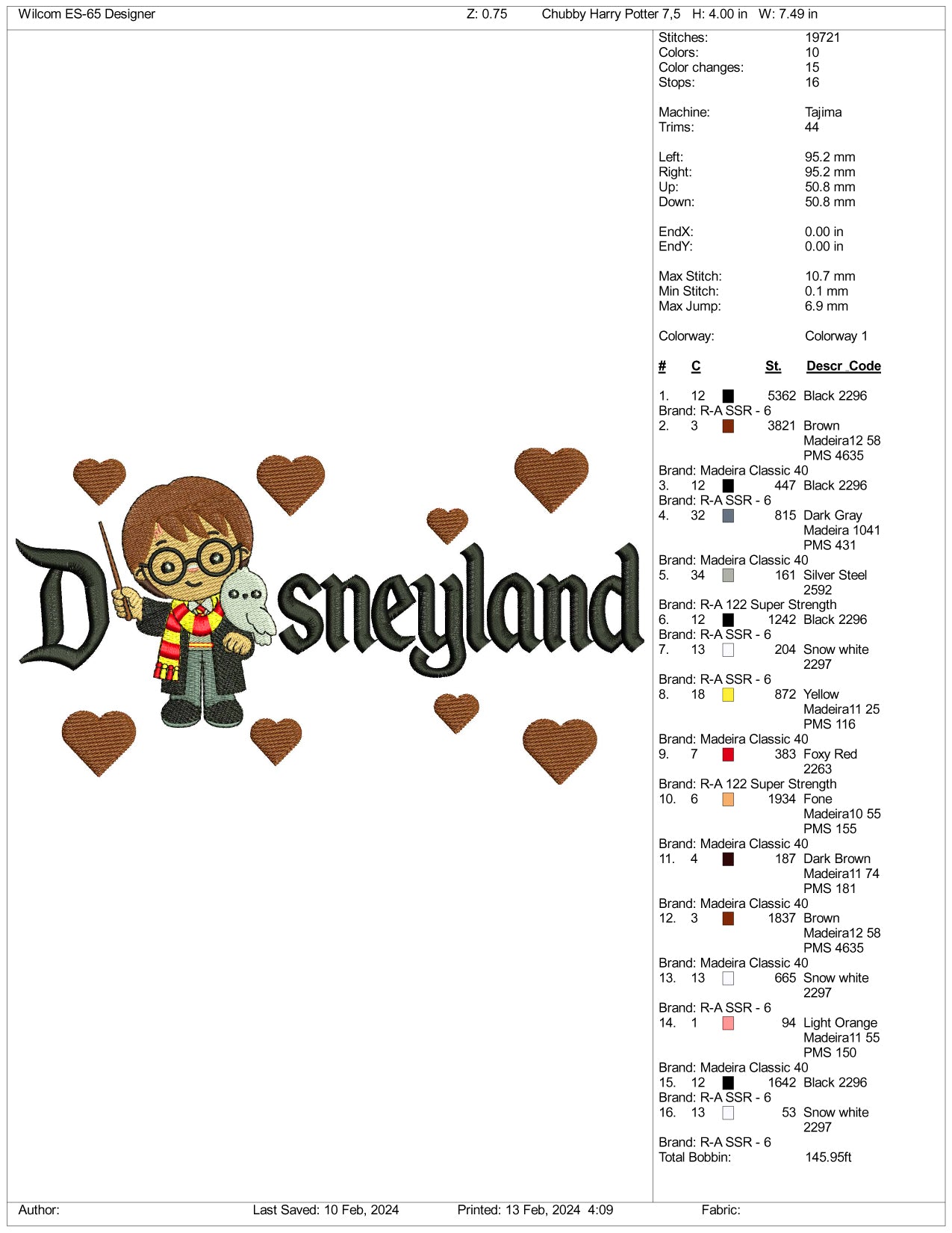 Chibi Harry Potter v2 Disneyland Embroidery Design Files - 3 Size's