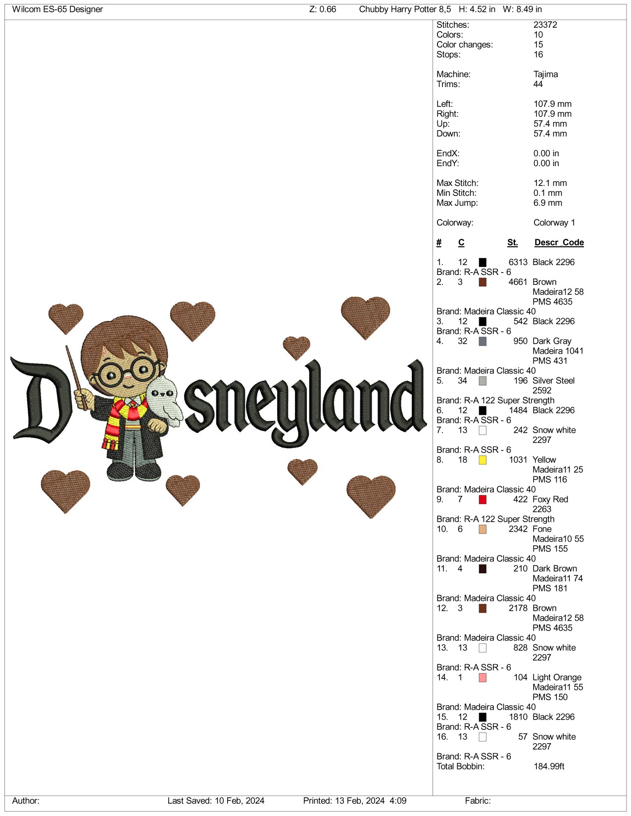 Chibi Harry Potter v2 Disneyland Embroidery Design Files - 3 Size's