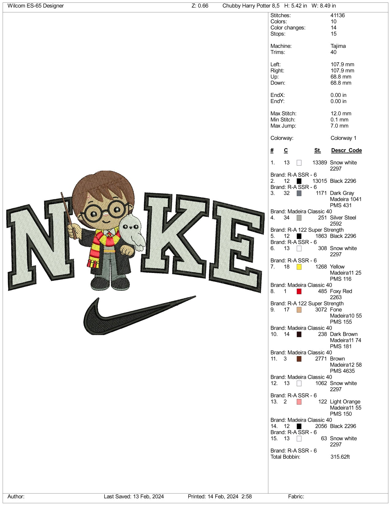 Nike Chibi Harry Potter v2 Embroidery Design Files - 3 Size's