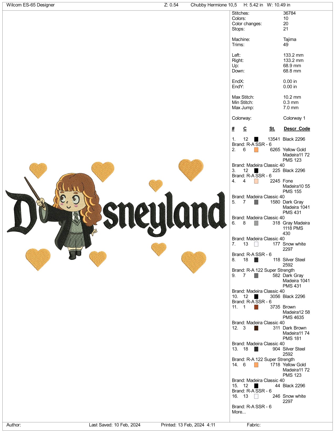 Chibi Hermione Granger Disneyland Embroidery Design Files - 3 Size's