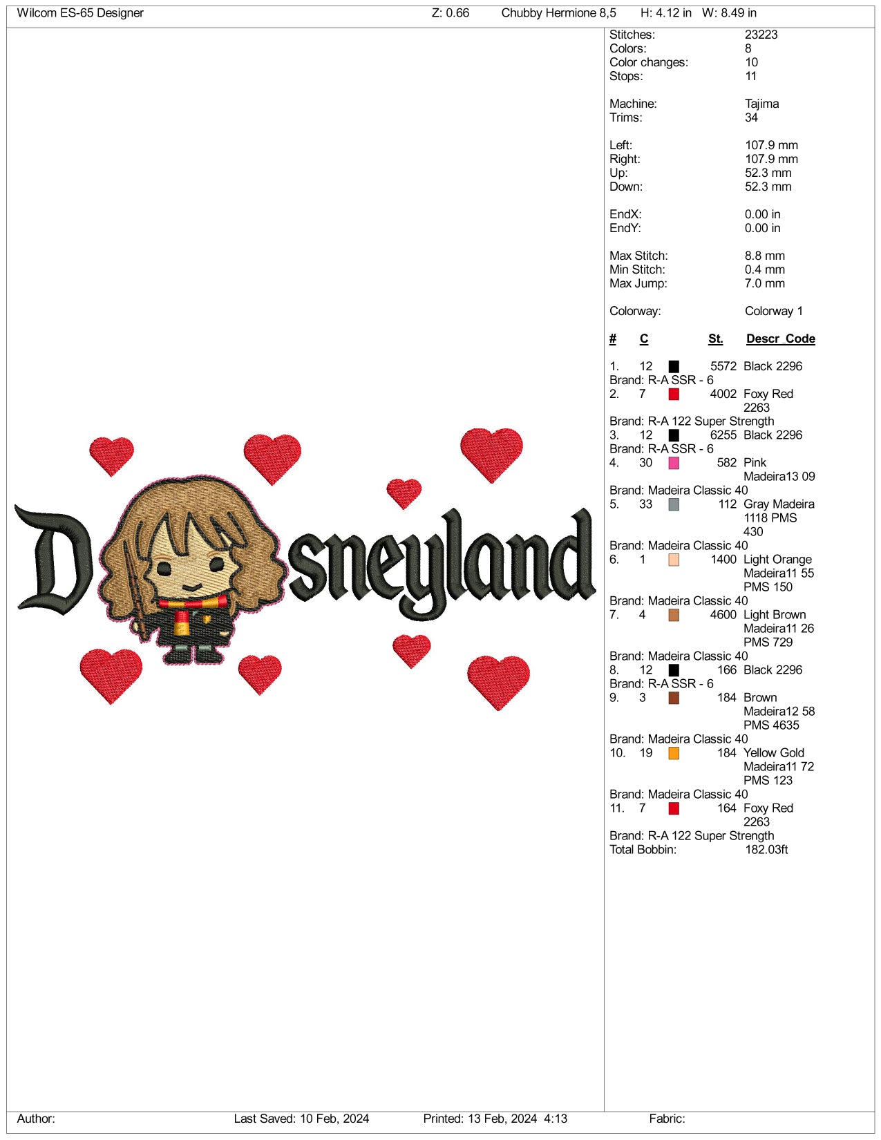 Chibi Hermione Granger v2 Disneyland Embroidery Design Files - 3 Size's