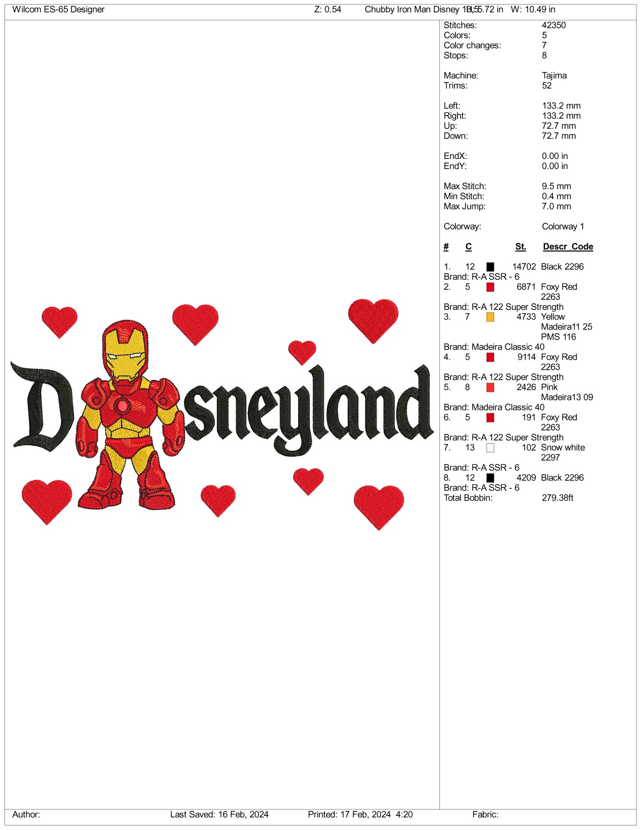 Chibi Iron Man Disneyland Embroidery Design Files - 3 Size's