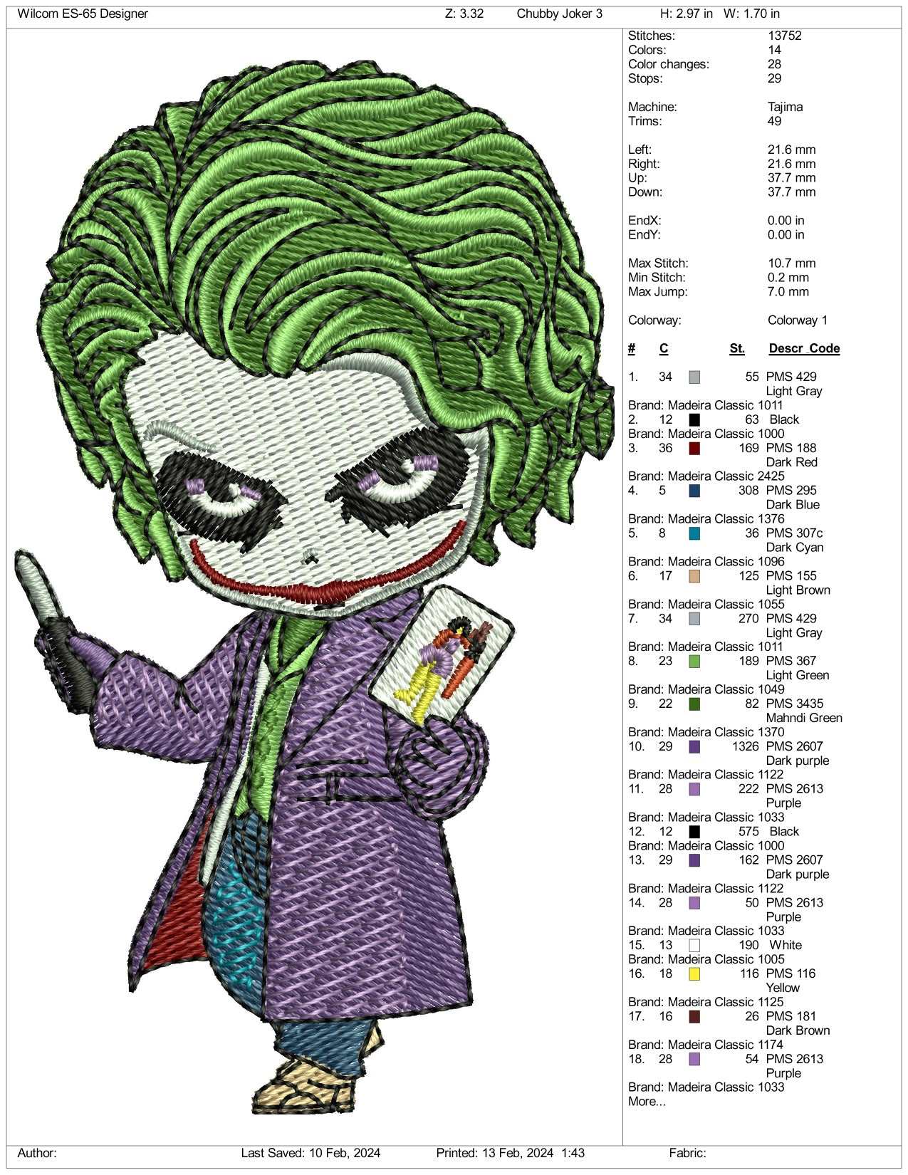 Chibi Joker Embroidery Design Files - 3 Size's