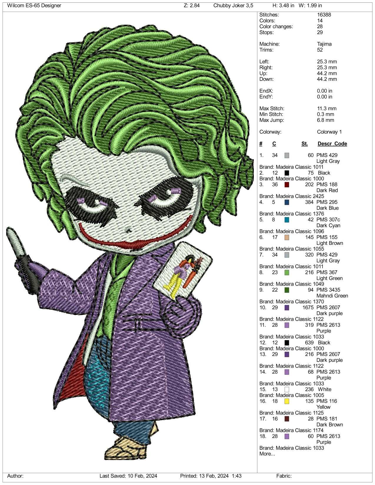 Chibi Joker Embroidery Design Files - 3 Size's