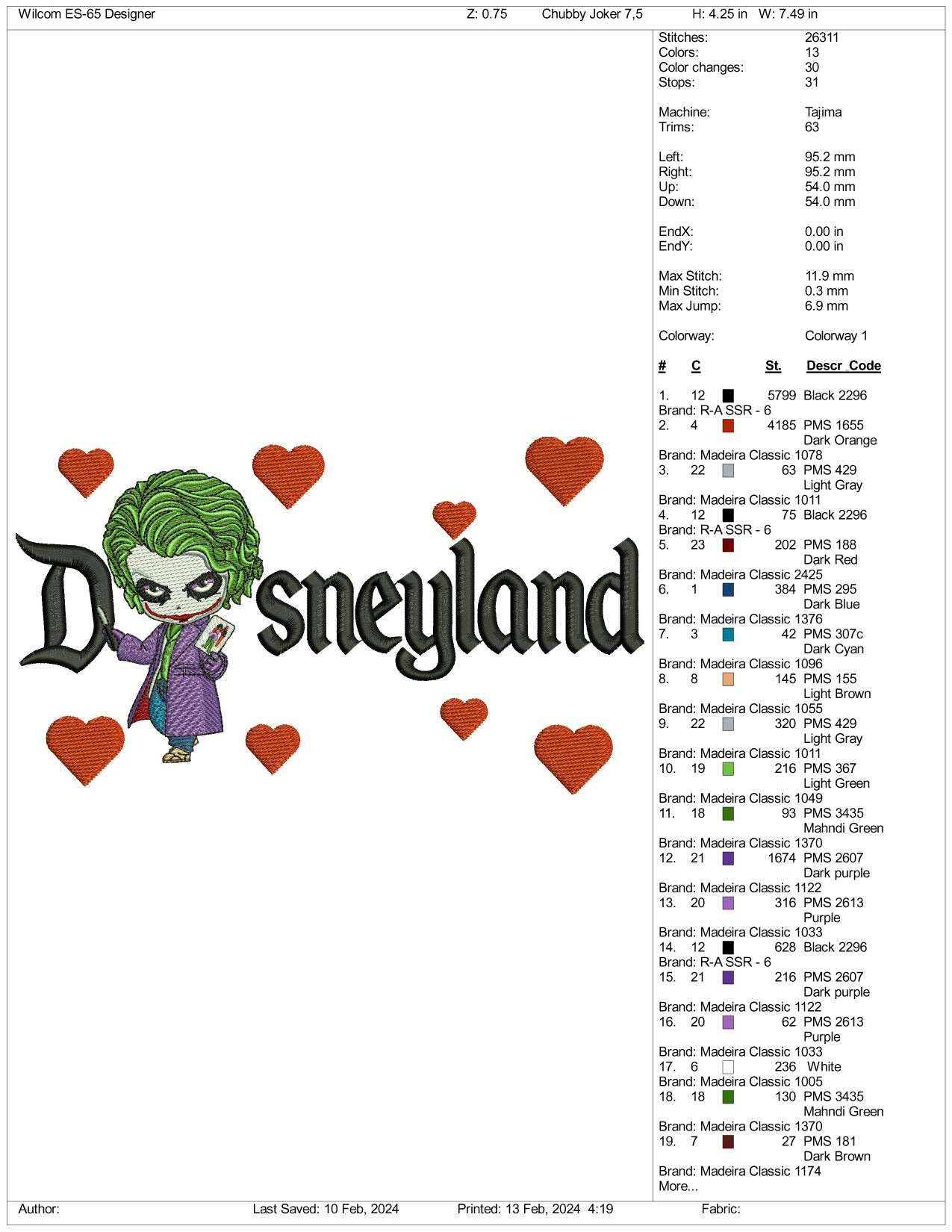 Chibi Joker Disneyland Embroidery Design Files - 3 Size's