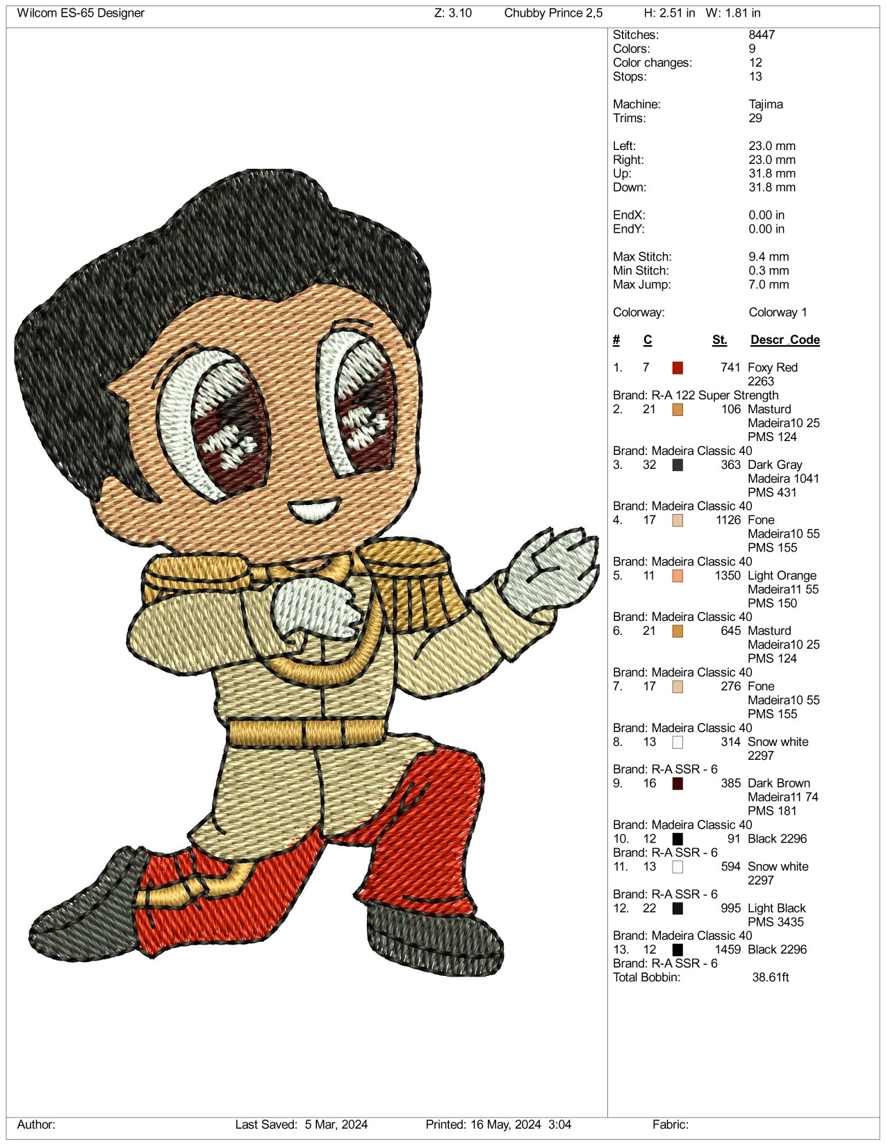 Chibi Prince Charming Embroidery Design Files - 3 Sizes