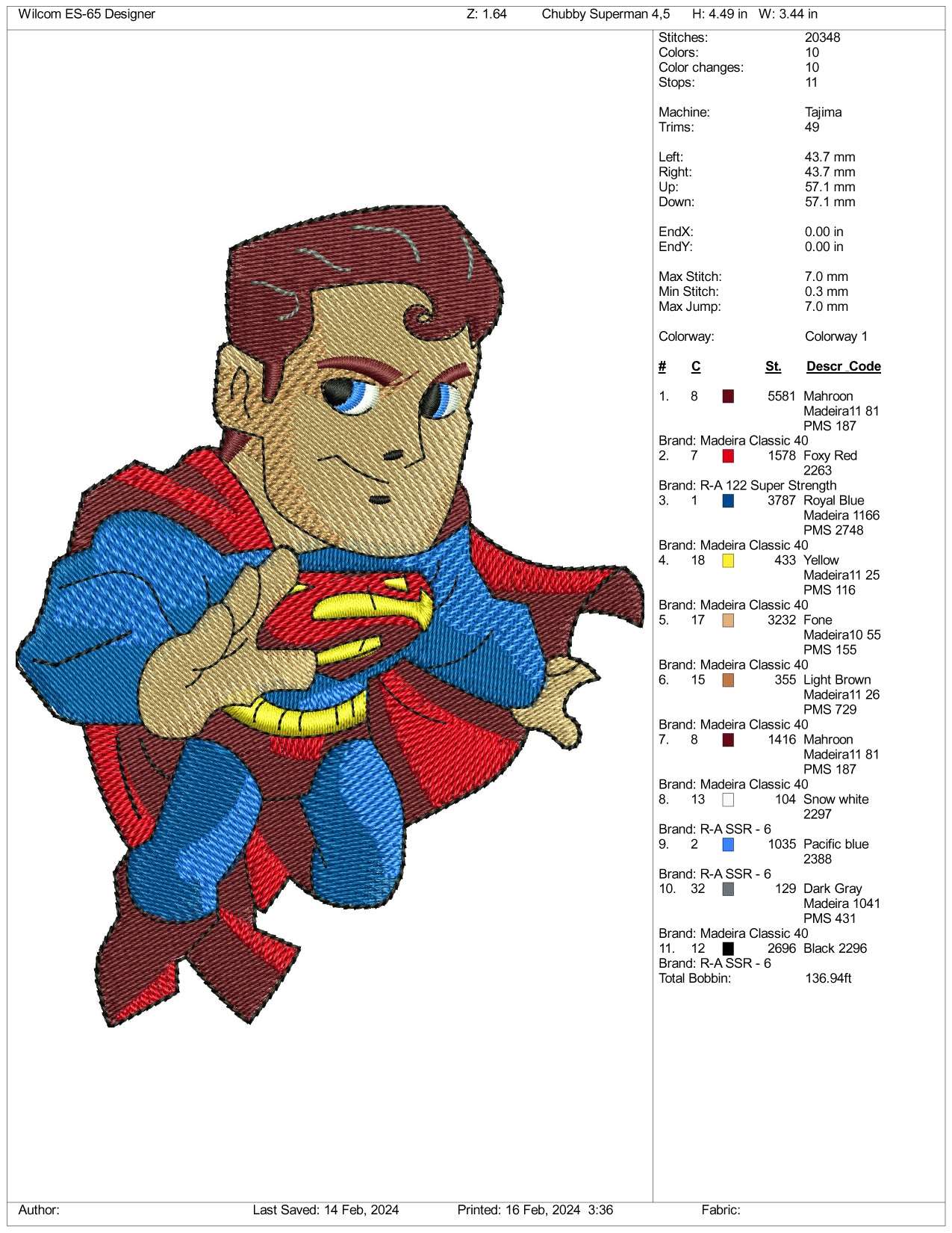 Chibi Superman Embroidery Design Files - 3 Size's