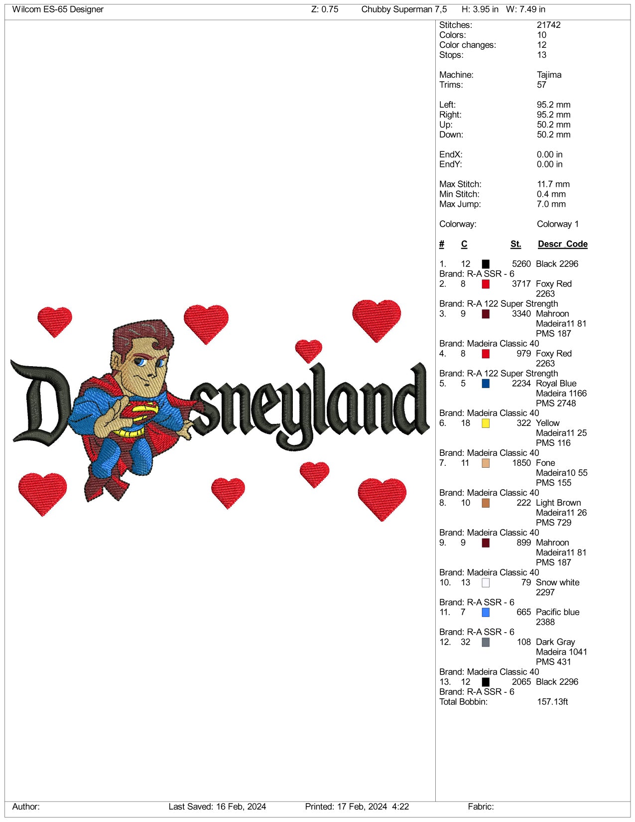 Chibi Superman Disneyland Embroidery Design Files - 3 Size's