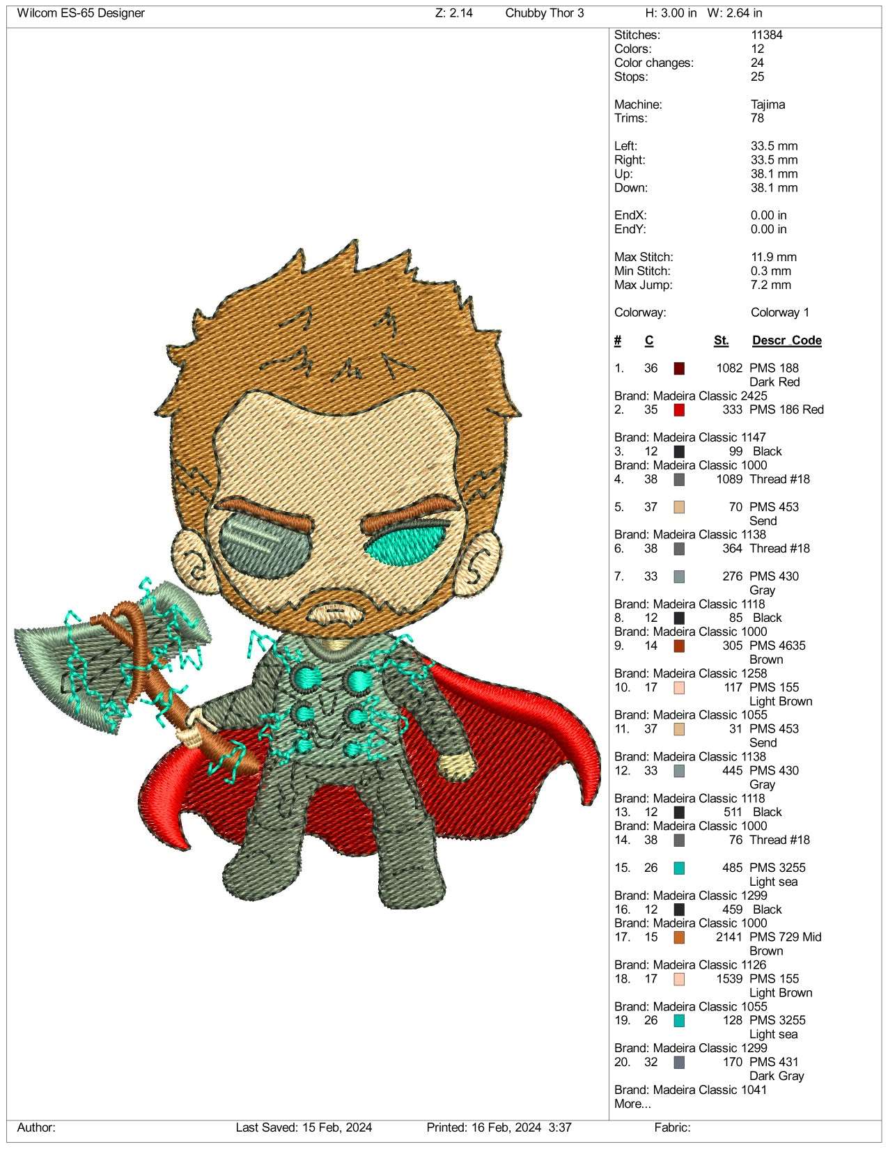 Chibi Thor Embroidery Design Files - 3 Size's