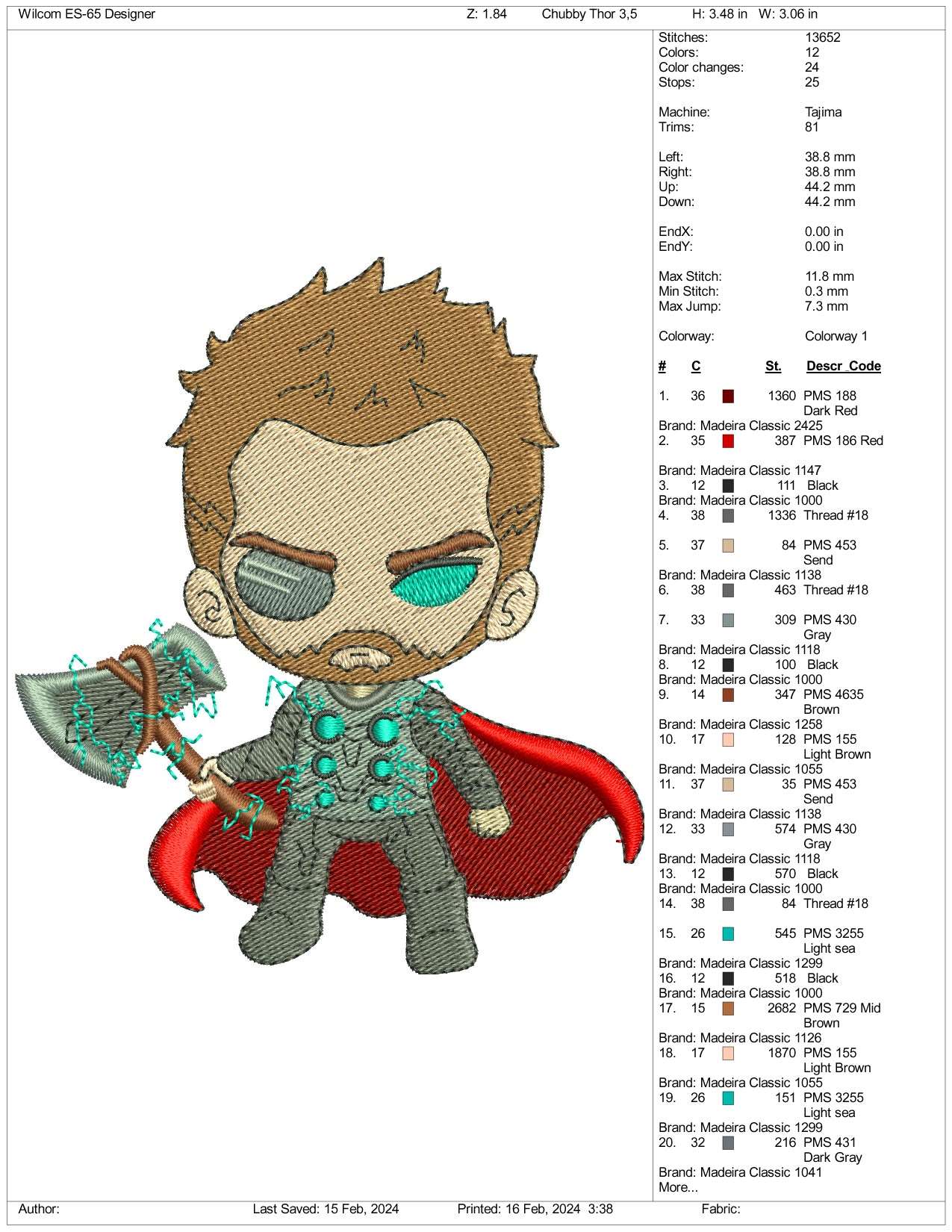 Chibi Thor Embroidery Design Files - 3 Size's