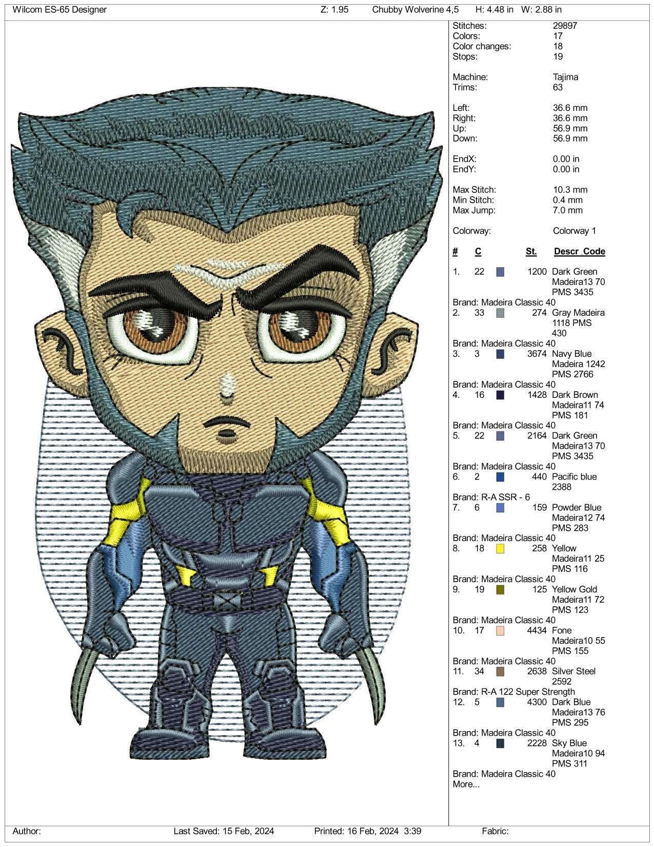 Chibi X Man Embroidery Design Files - 3 Size's