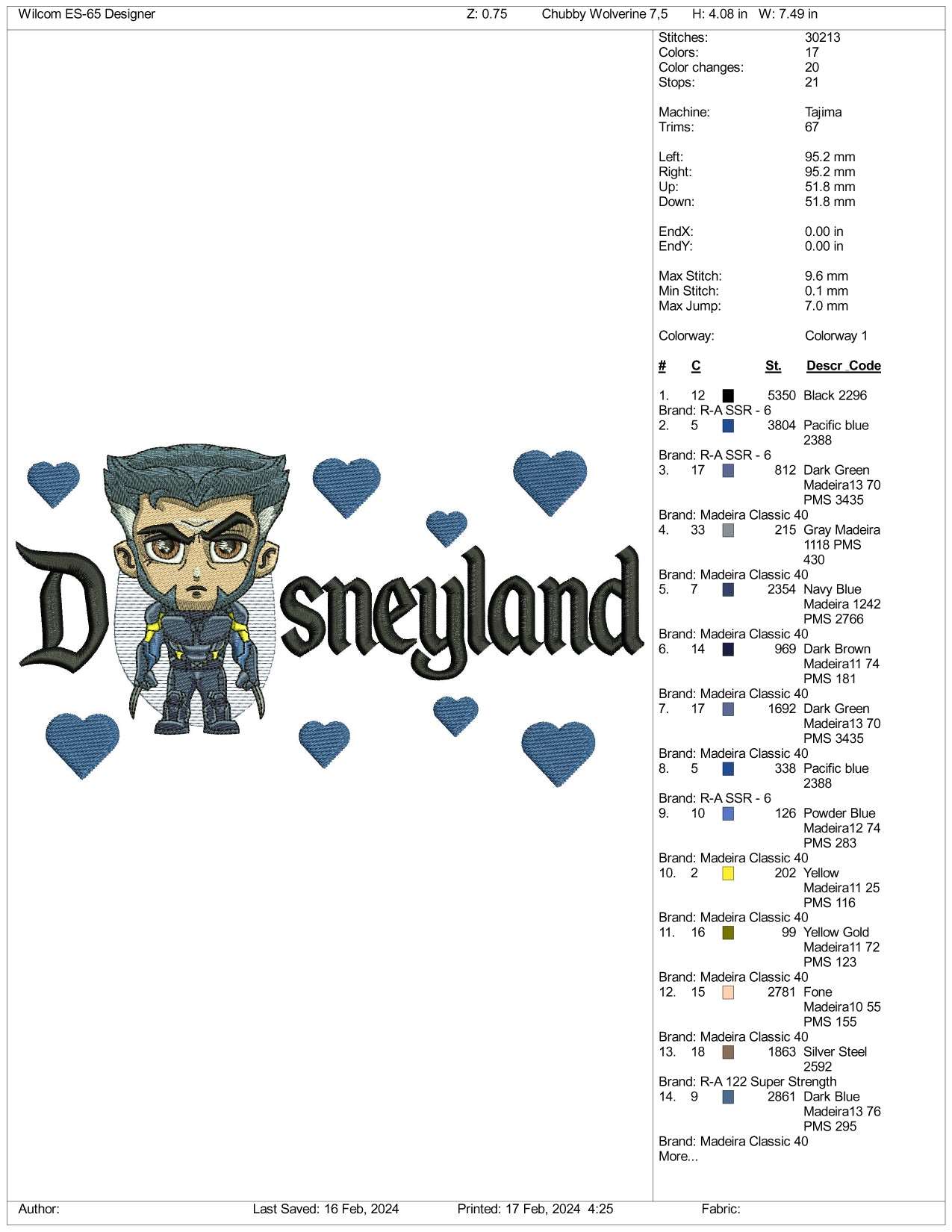 Chibi X Man Disneyland Embroidery Design Files - 3 Size's