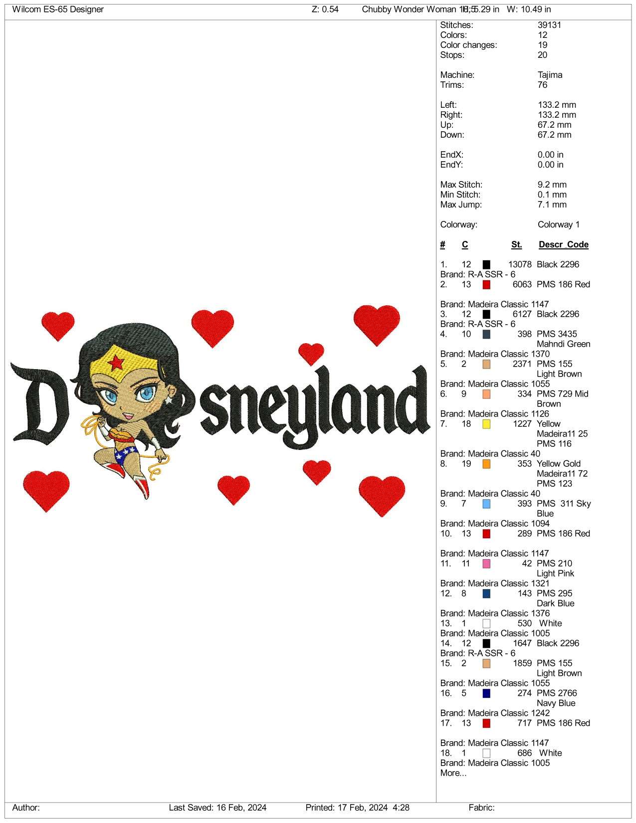 Chibi Wonder Woman Disneyland Embroidery Design Files - 3 Size's