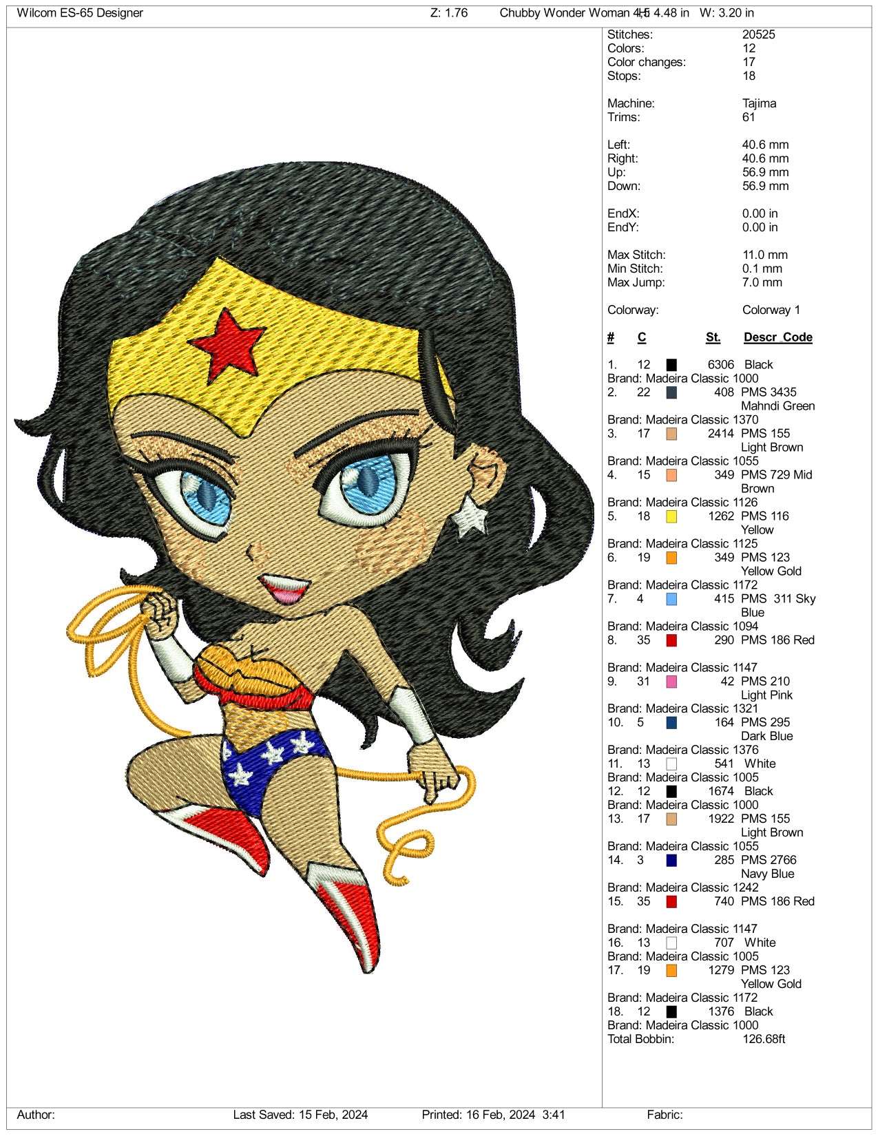 Chibi Wonder Woman  Embroidery Design Files - 3 Size's