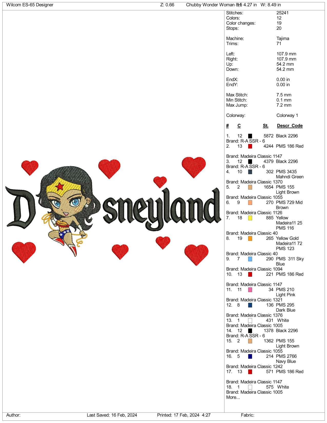 Chibi Wonder Woman Disneyland Embroidery Design Files - 3 Size's