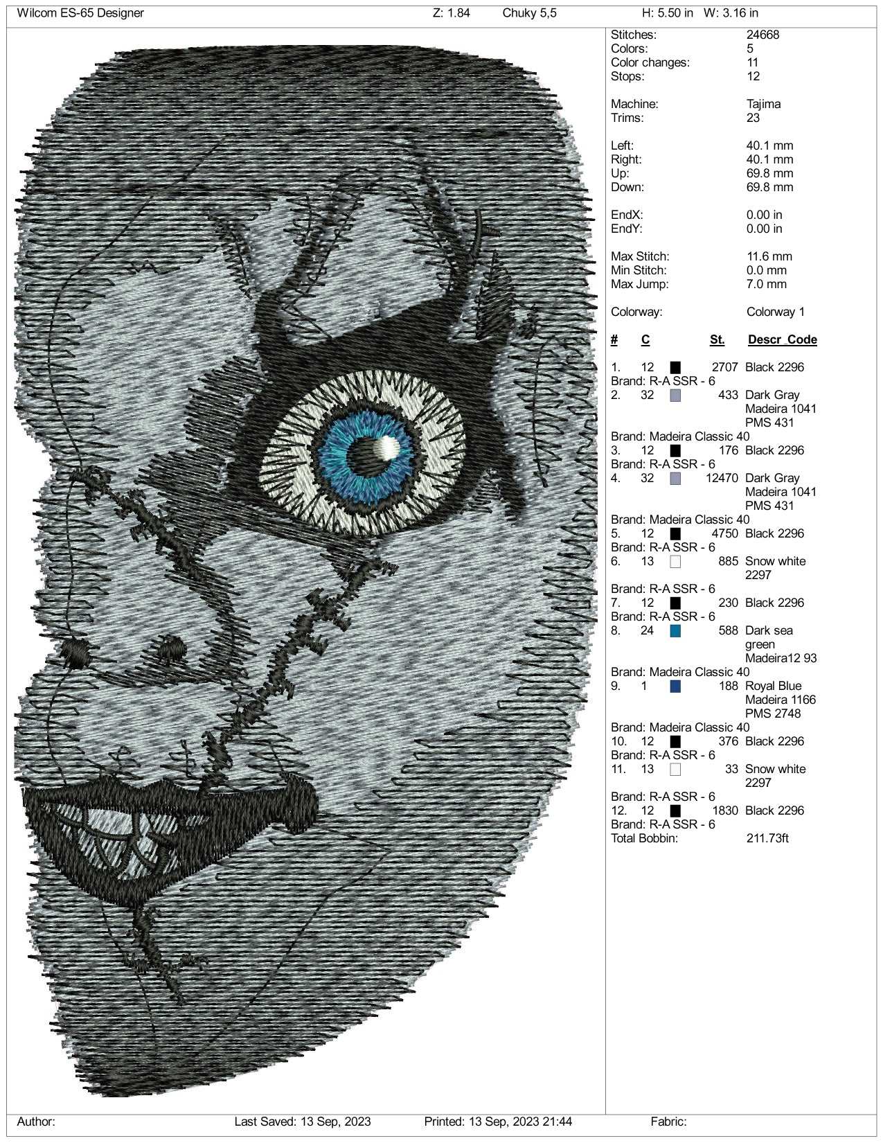 Chucky Scary half Face Embroidery Design Files - 3 Size's