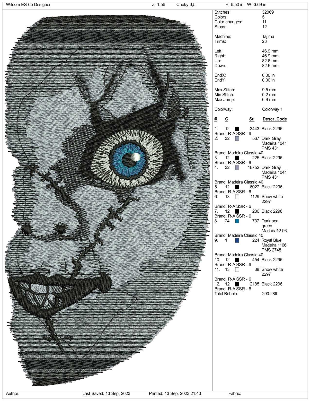 Chucky Scary half Face Embroidery Design Files - 3 Size's