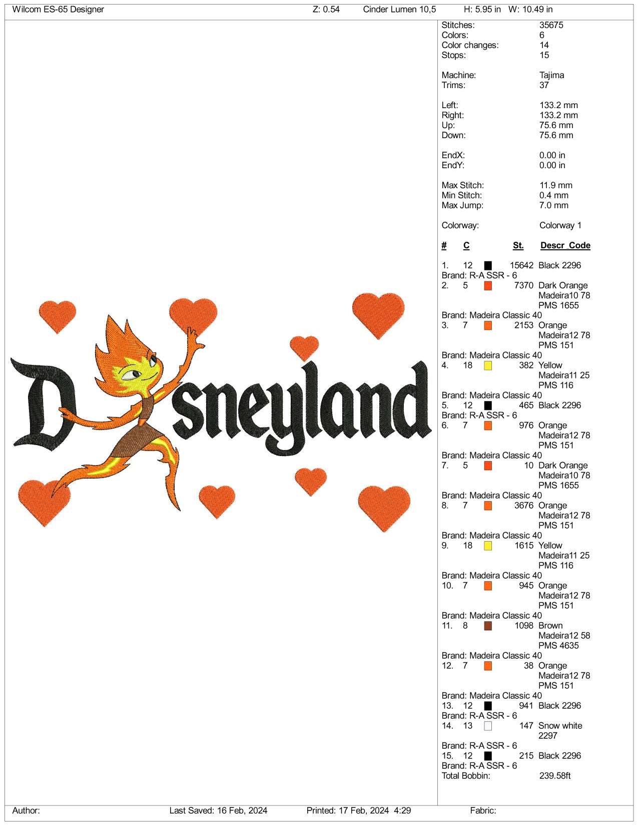 Ember Lumen Disneyland Embroidery Design Files - 3 Size's