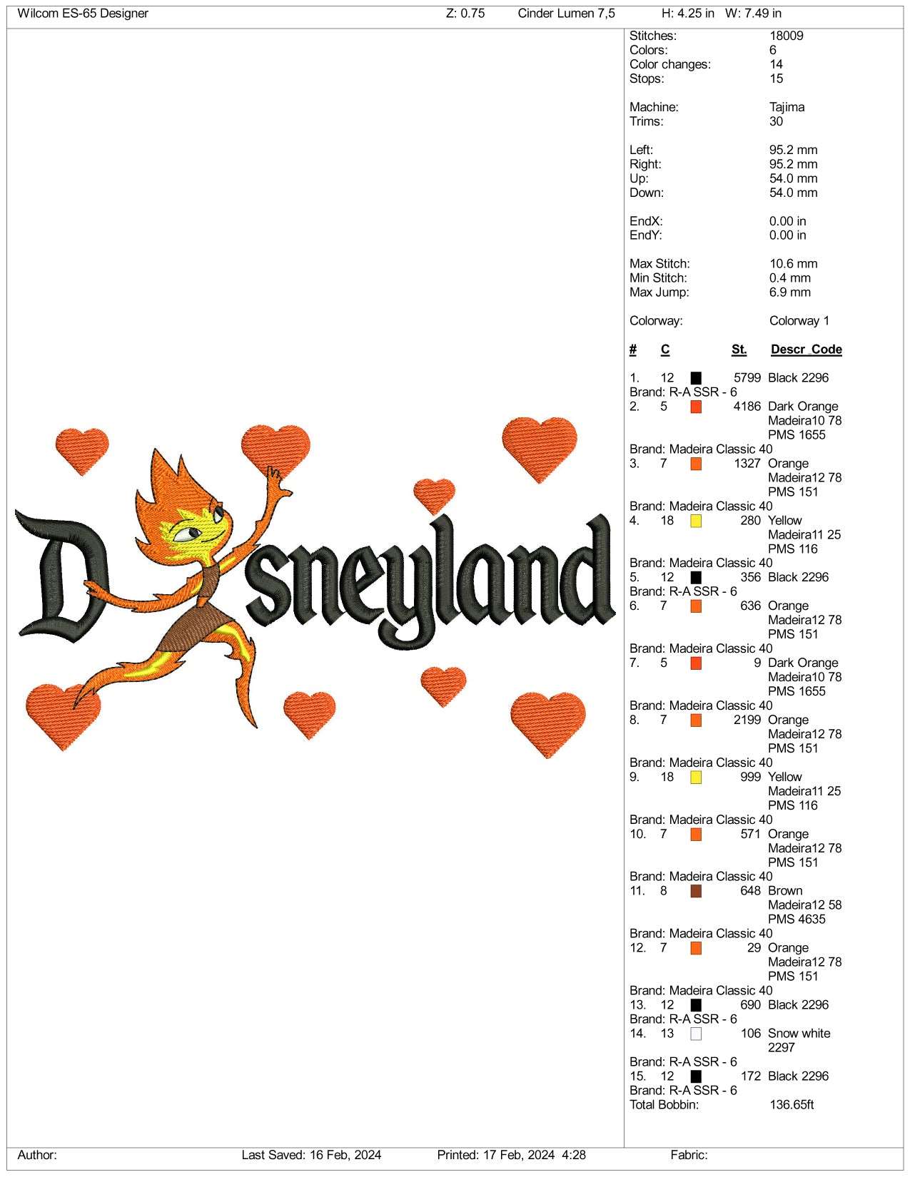 Ember Lumen Disneyland Embroidery Design Files - 3 Size's