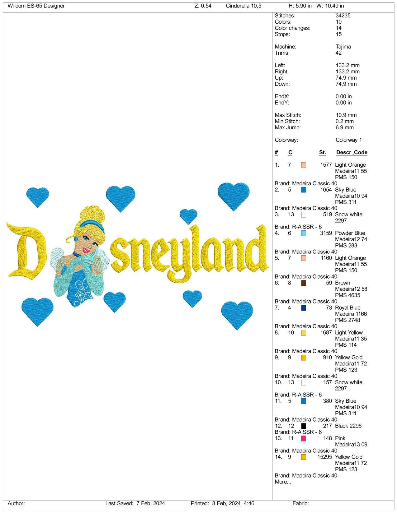 Cinderella Half Disneyland Embroidery Design Files - 3 Size's