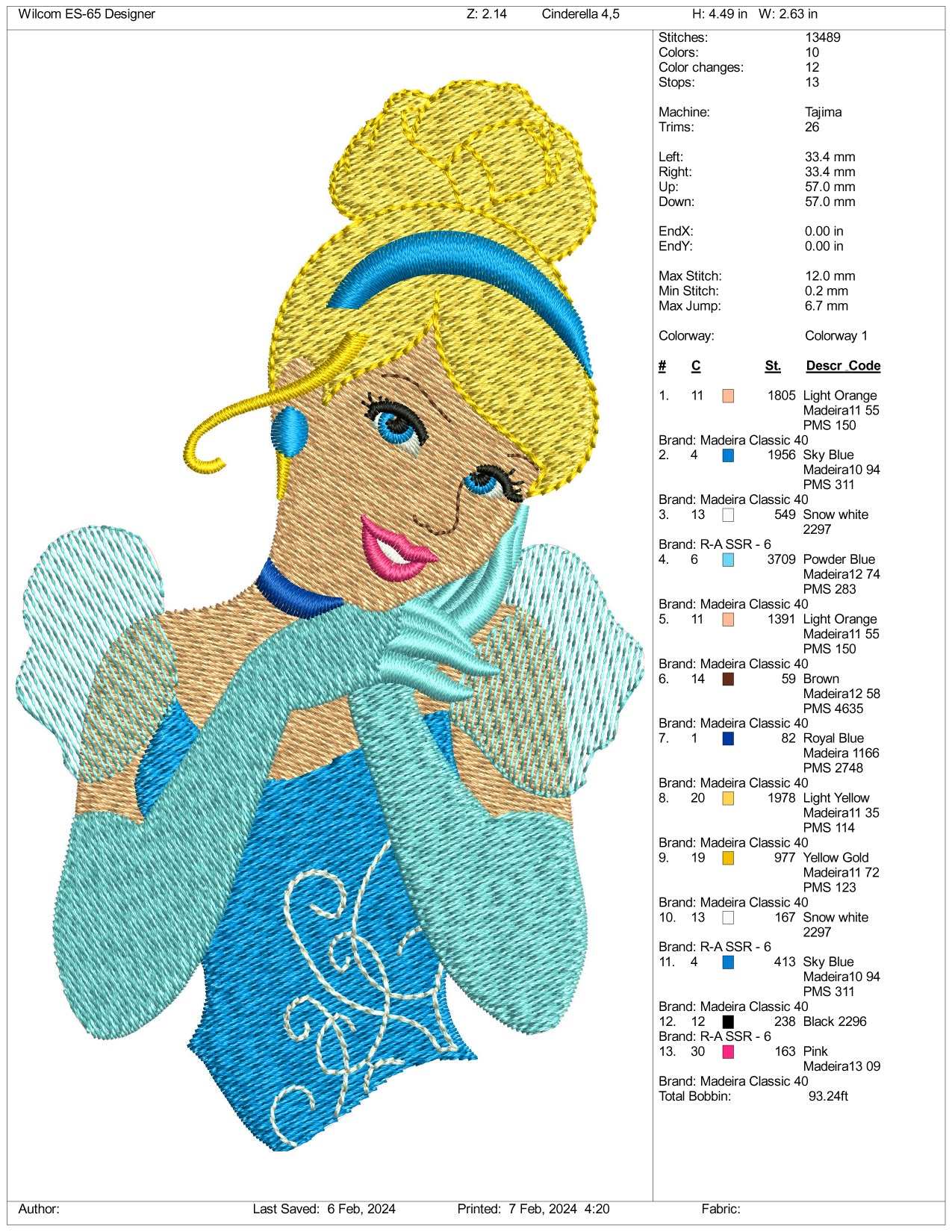 Cinderella Half Embroidery Design Files - 3 Size's