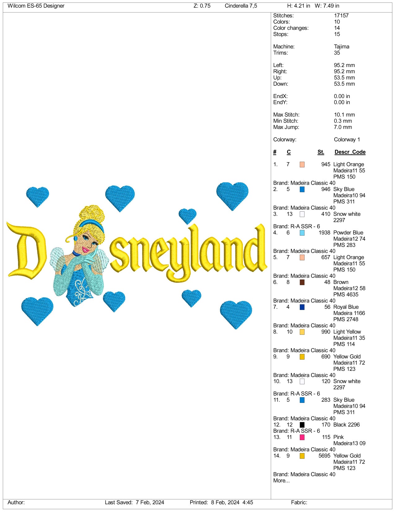 Cinderella Half Disneyland Embroidery Design Files - 3 Size's