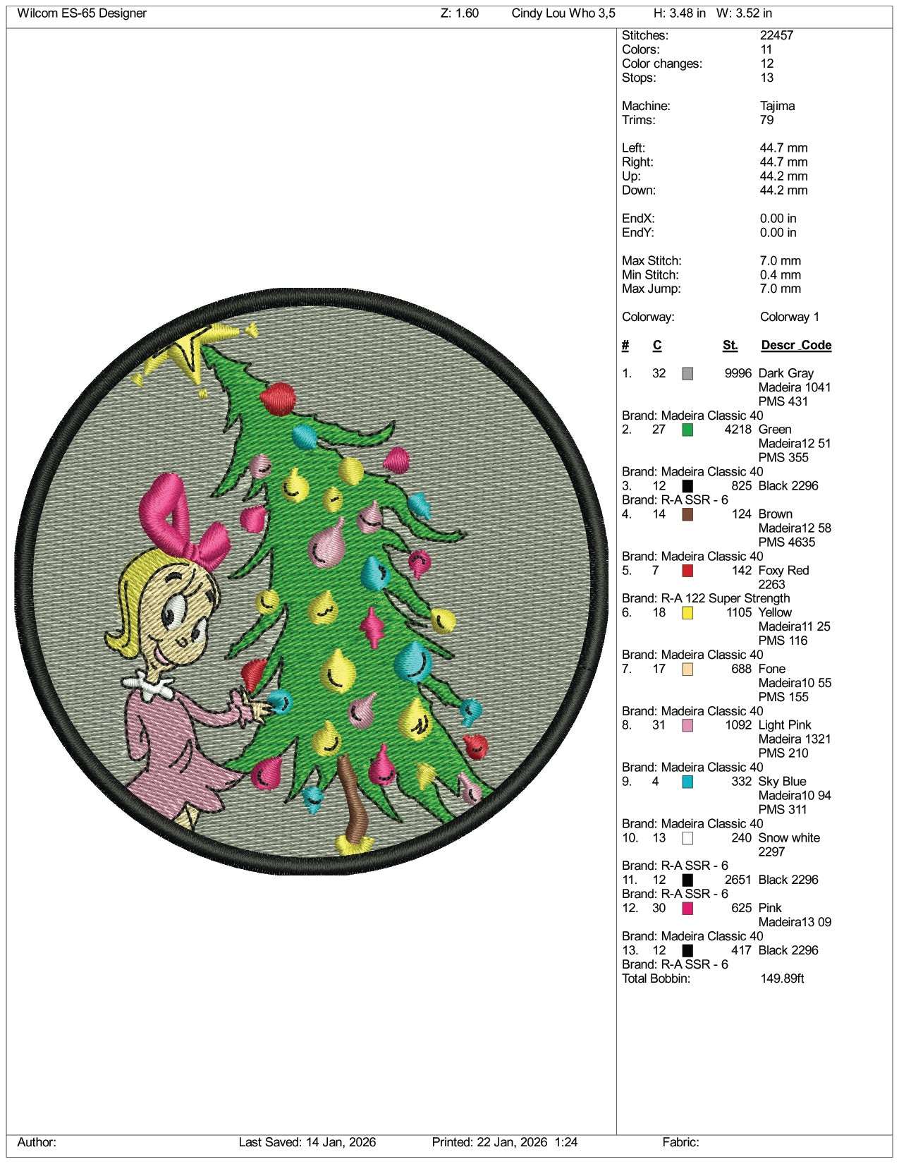 Girl with Tree Embroidery Design Files - 3 Size's