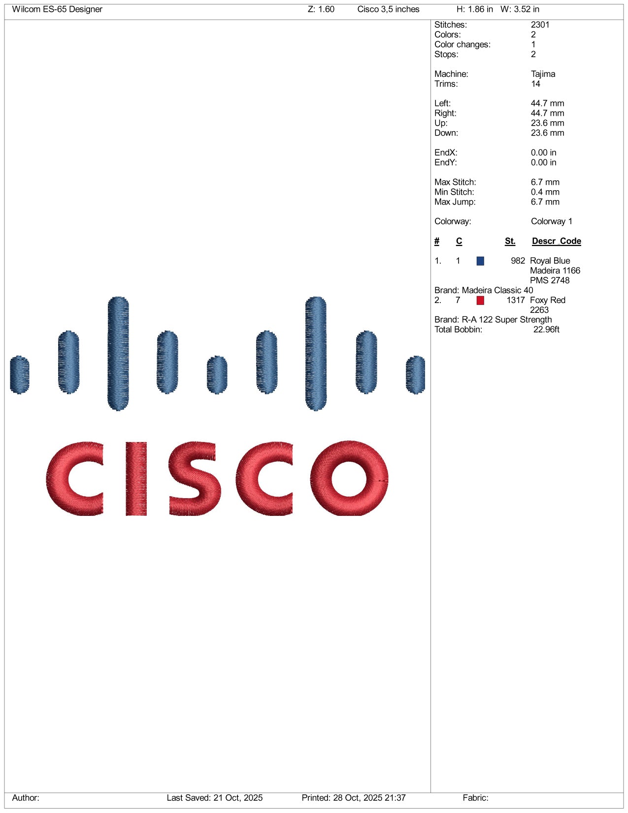 Cisco Logo Embroidery Design Files - 3 Size's