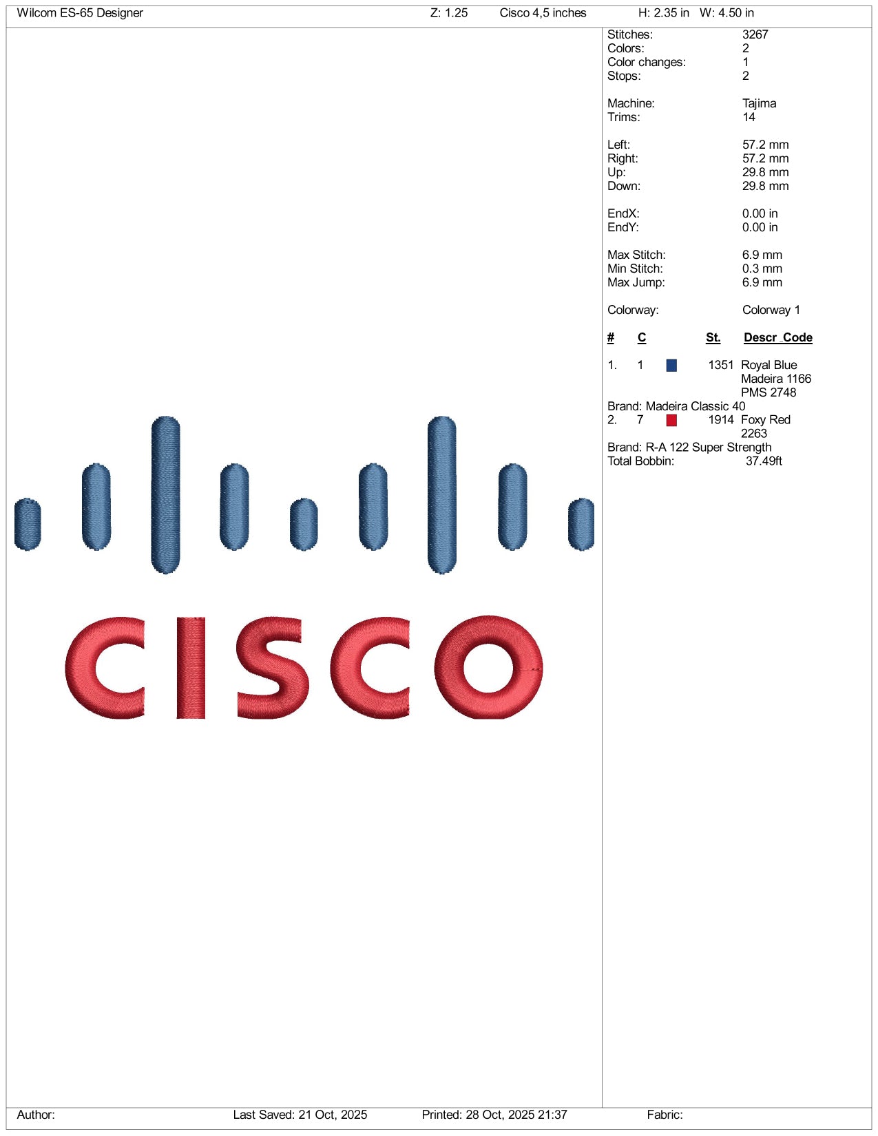 Cisco Logo Embroidery Design Files - 3 Size's