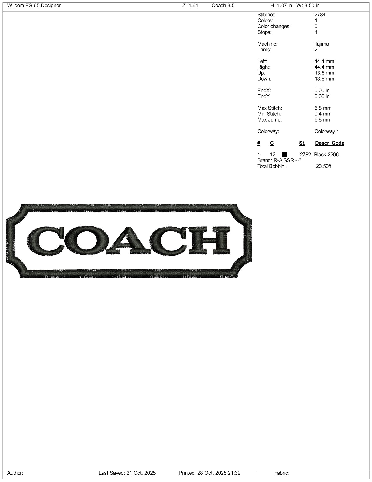 Coach Logo Embroidery Design Files - 4 Size's