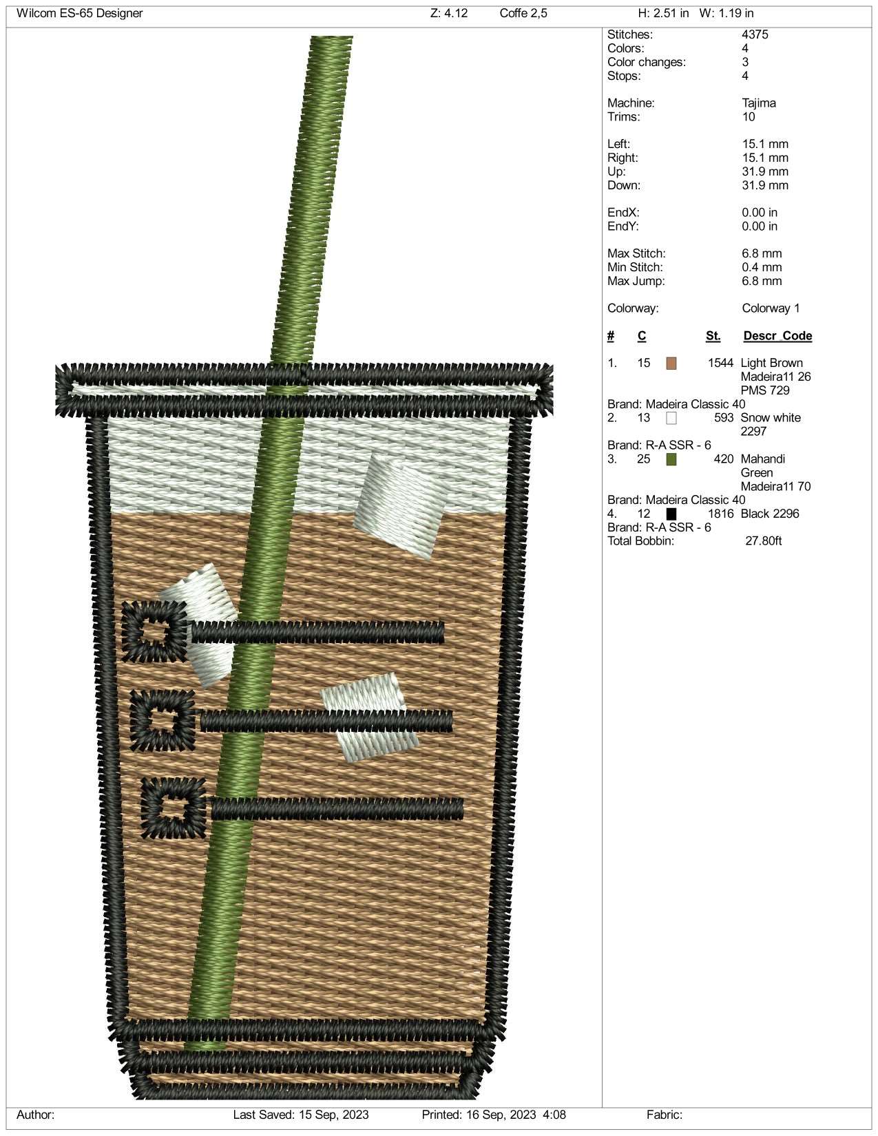 Cold Coffe Embroidery Design Files - 3 Size's