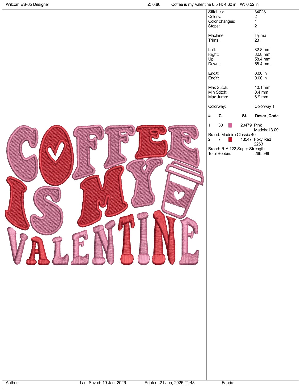 Coffee Is My Valentine Embroidery Design Files - 3 Size's