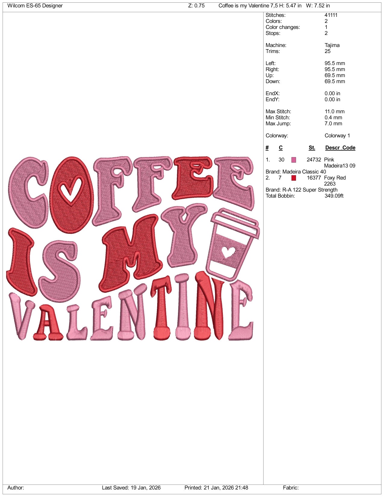 Coffee Is My Valentine Embroidery Design Files - 3 Size's
