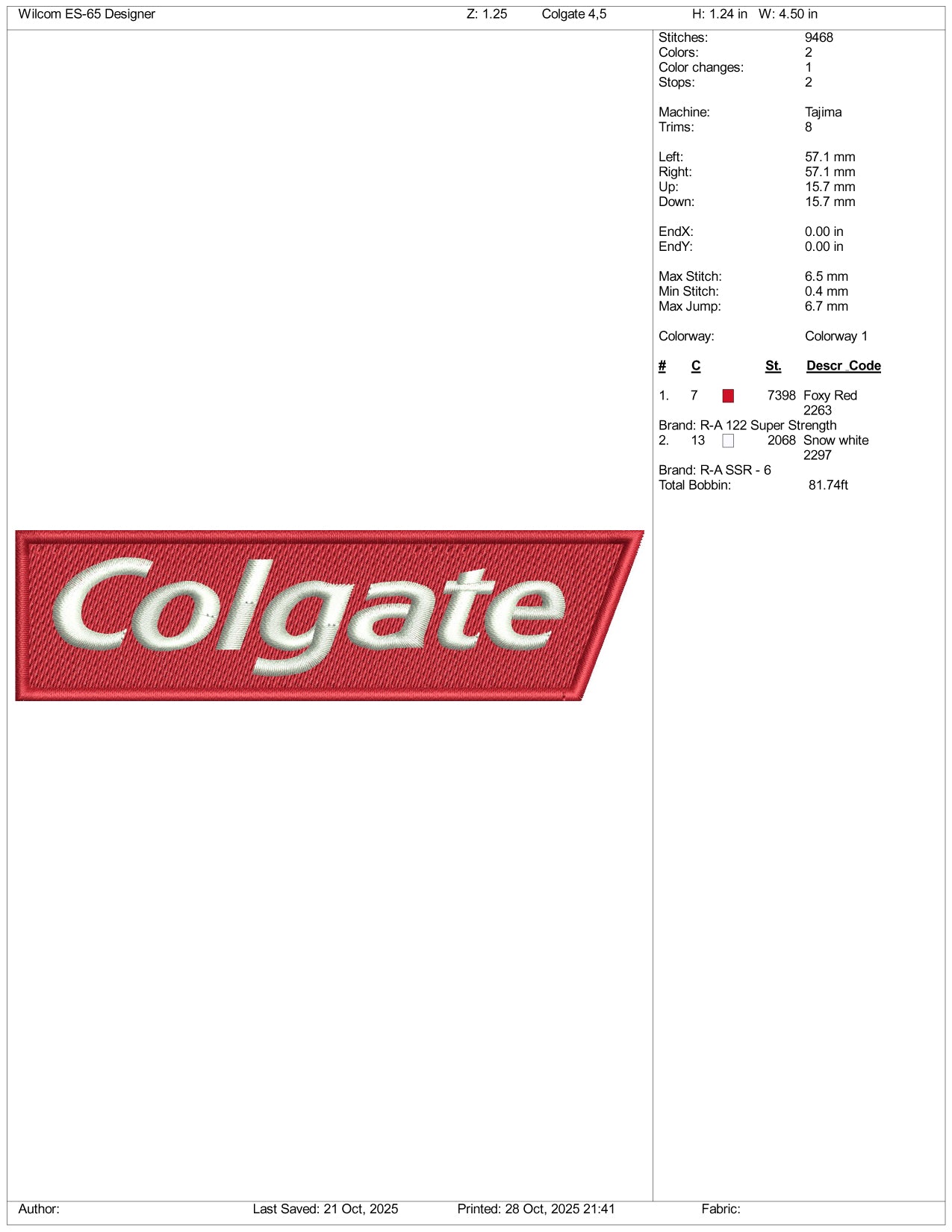 Colgate Logo Embroidery Design Files - 3 Size's