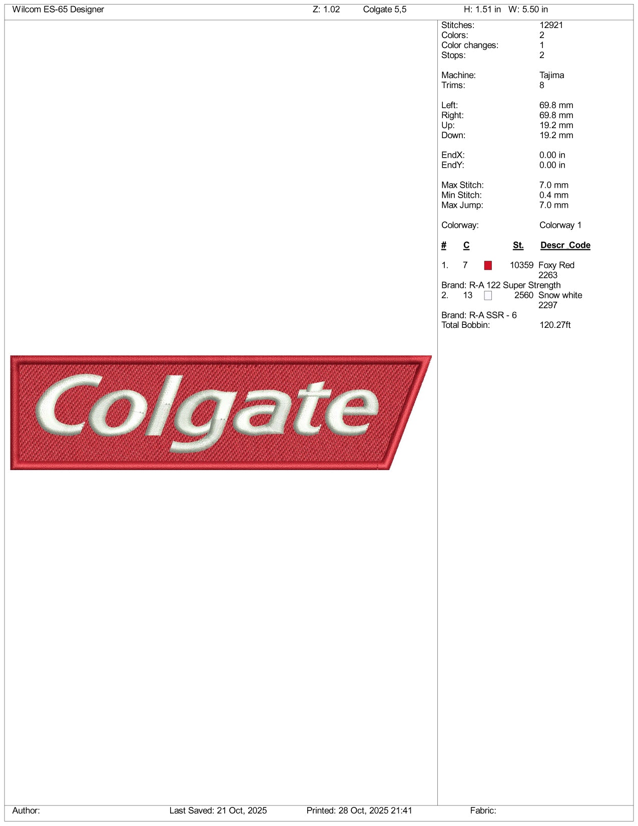 Colgate Logo Embroidery Design Files - 3 Size's