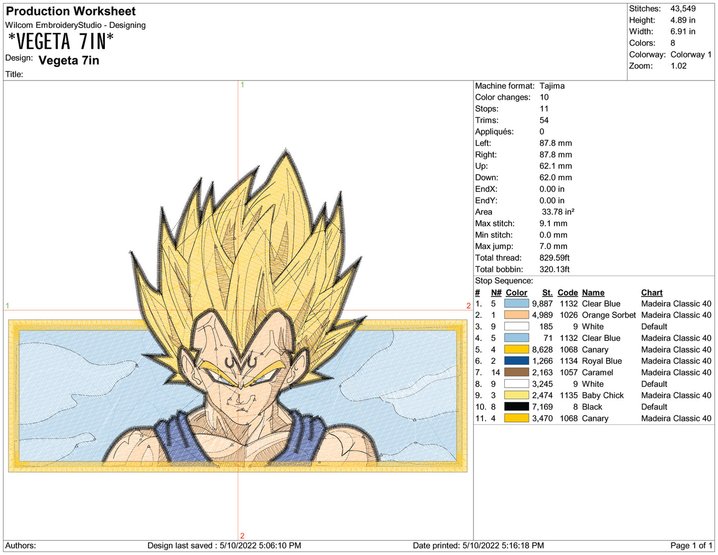 Vegeta Ego Embroidery Design Files - 4 Sizes