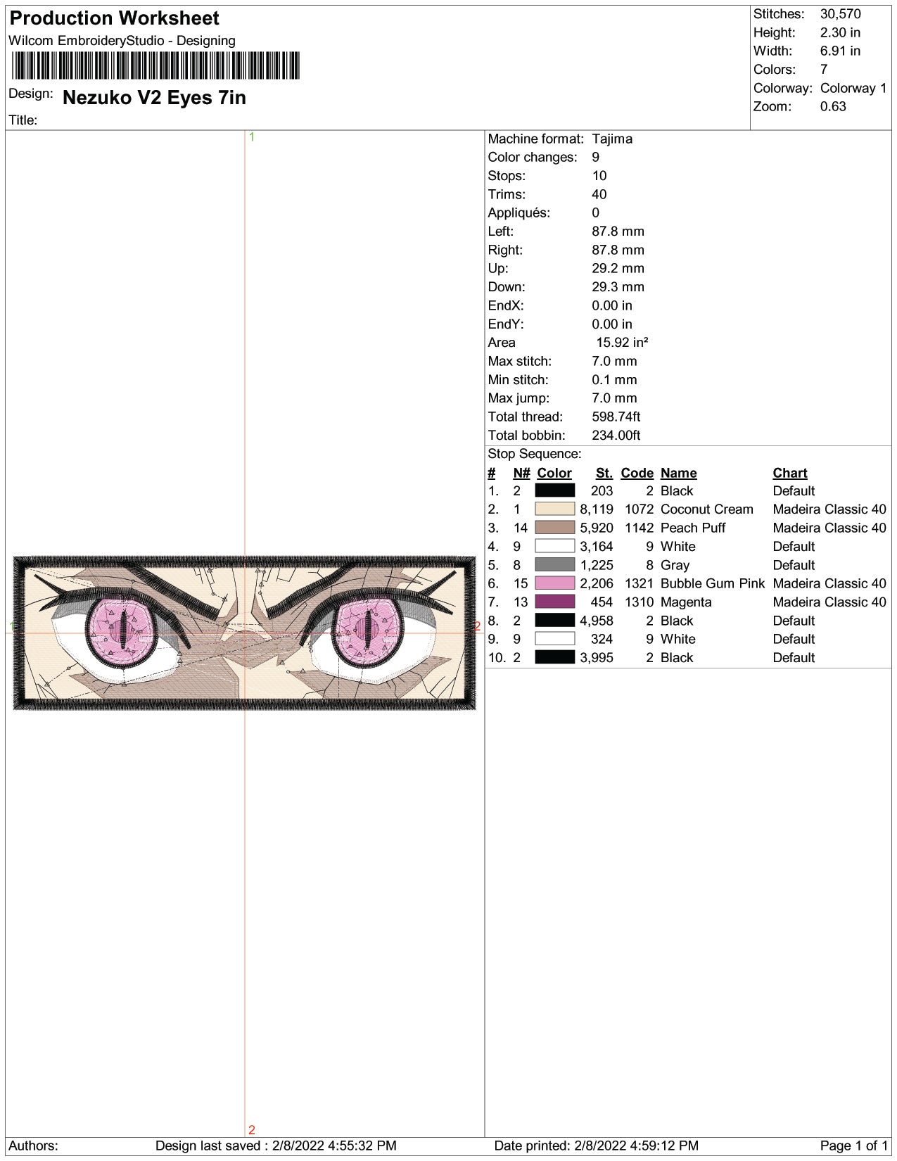 Nezuko Kamado Eyes v3 Embroidery Design Files - 3 Size's