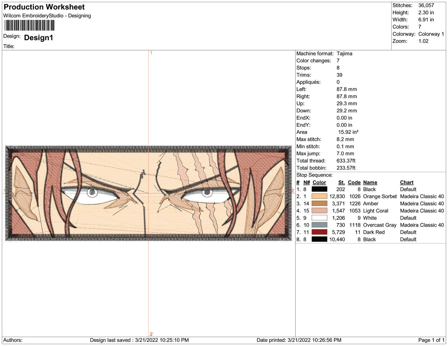 Akagami Shanks Eyes Embroidery - 3 Size's