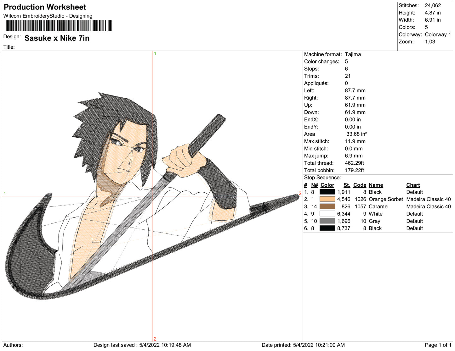 Sasuke Uchiha Swoosh v10 Embroidery Design Files - 3 Size's