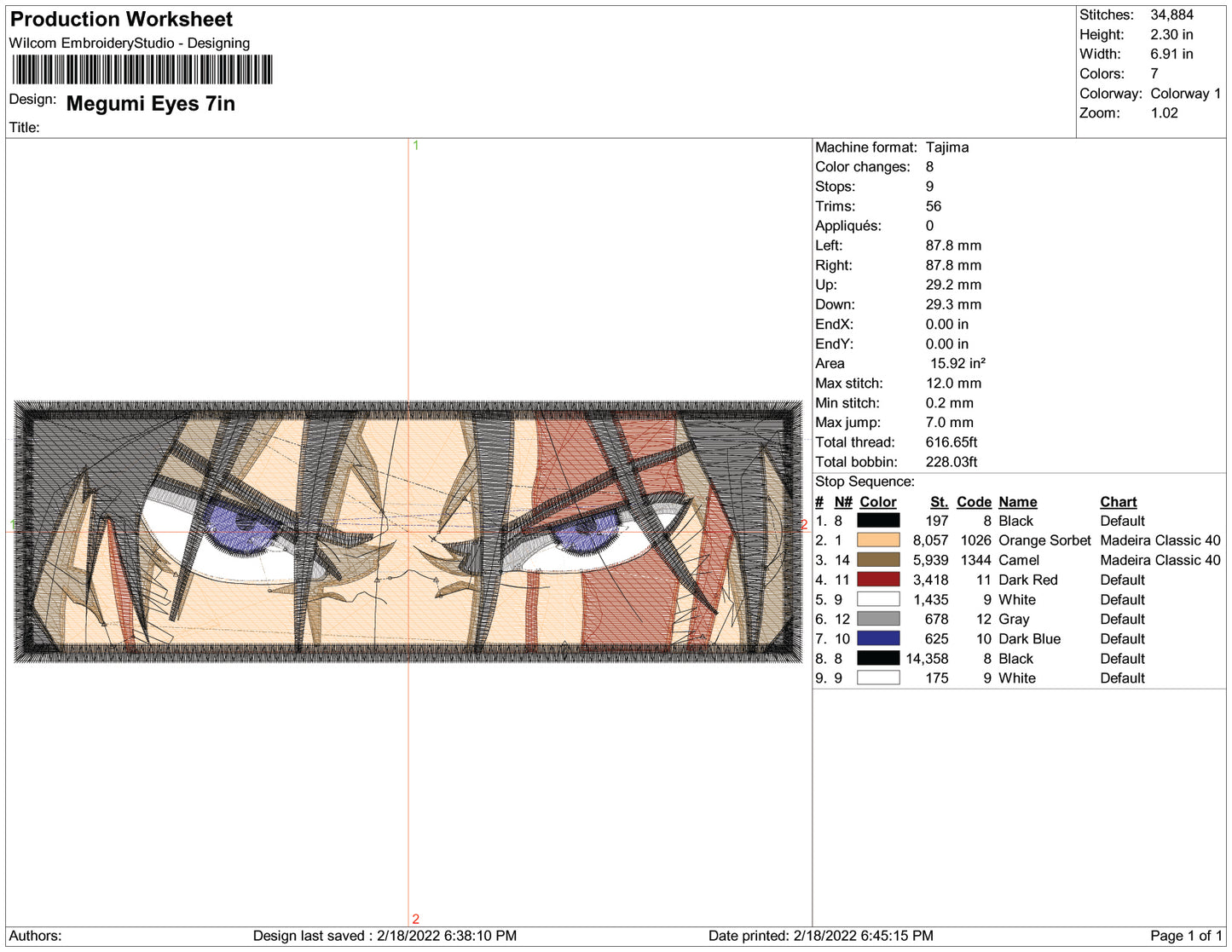 Megumi Eyes Embroidery Design Files - 3 Size's