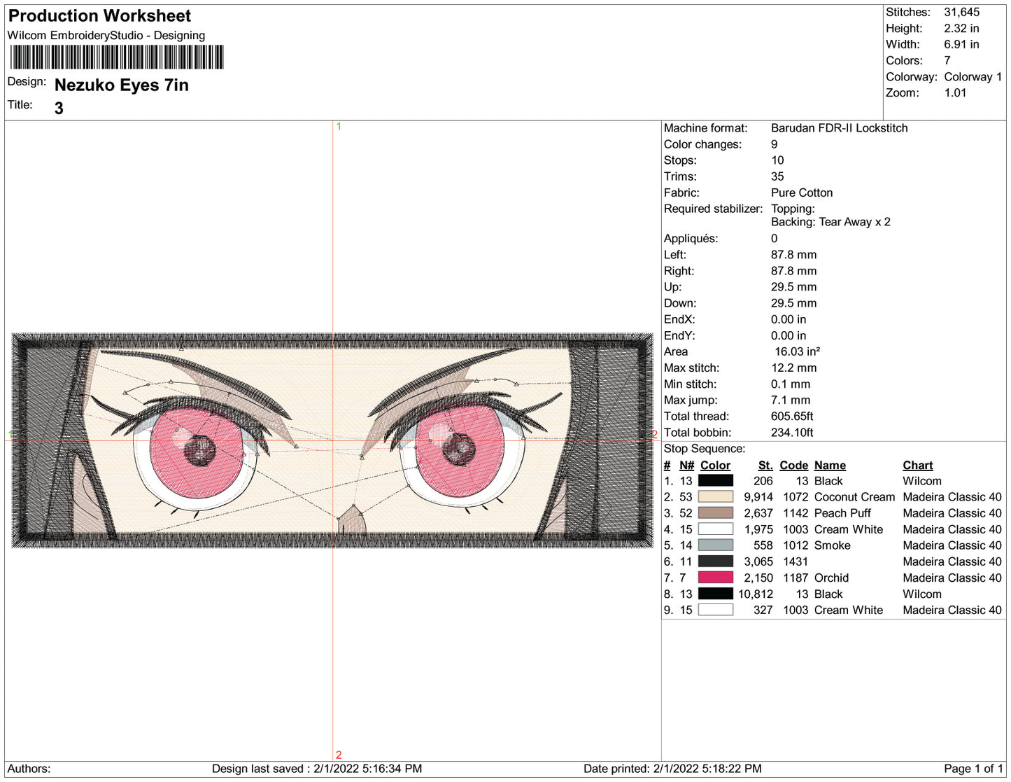 Nezuko Kamado Eyes v2 Embroidery Design Files - 3 Size's