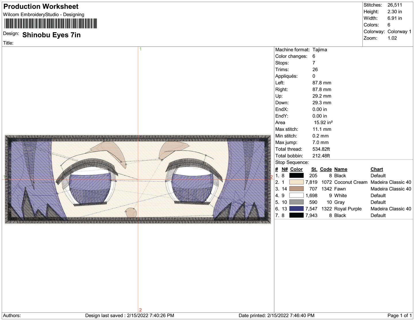 Shinobu Eyes Embroidery Design Files - 3 Size's